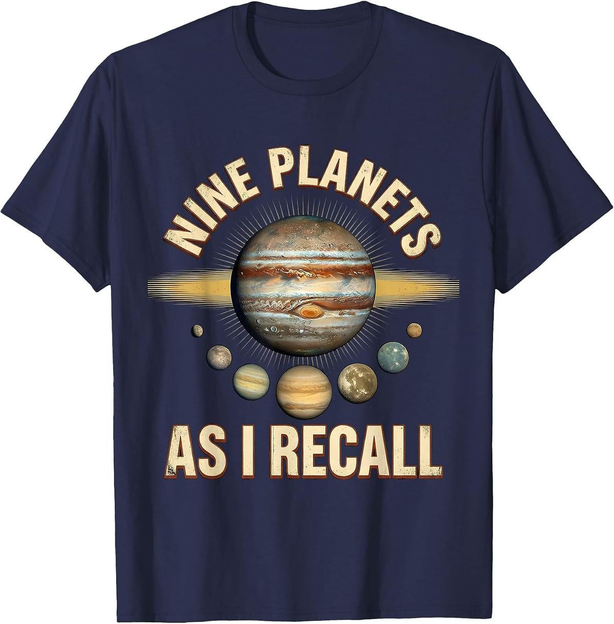 Nine Planets, As I Recall Vintage Funny Solar System Pluto T-Shirt - Navy Blue