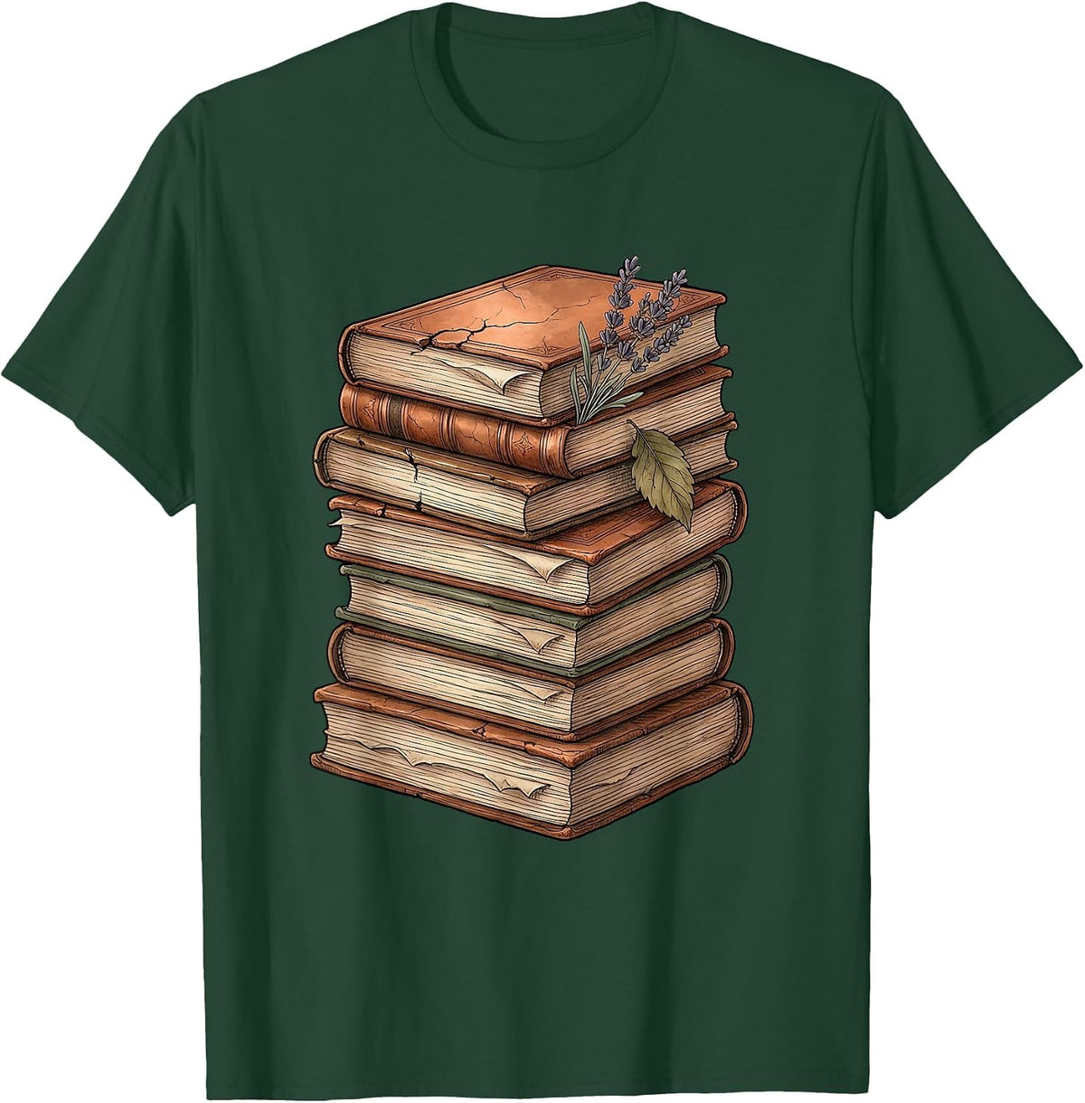 Spanish Teacher Worn Dictionary Stack Illustration T-Shirt - Dark Green