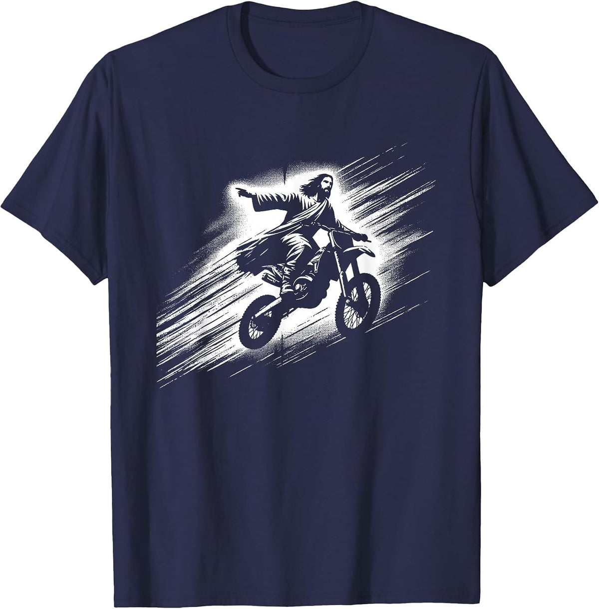 Jesus On Dirt Bike - Funny Christian Motorcycle Lover T-Shirt - Navy Blue
