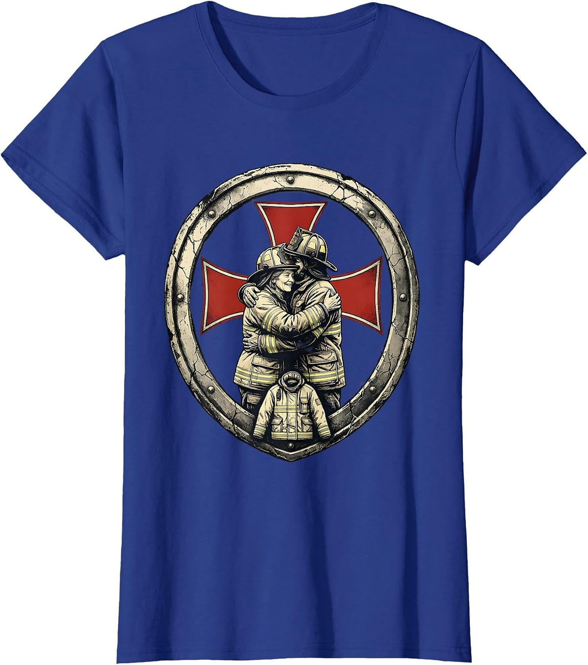 Women's Firefighter Parent Family Pride Distressed Thin Red Line T-Shirt - Royal Blue
