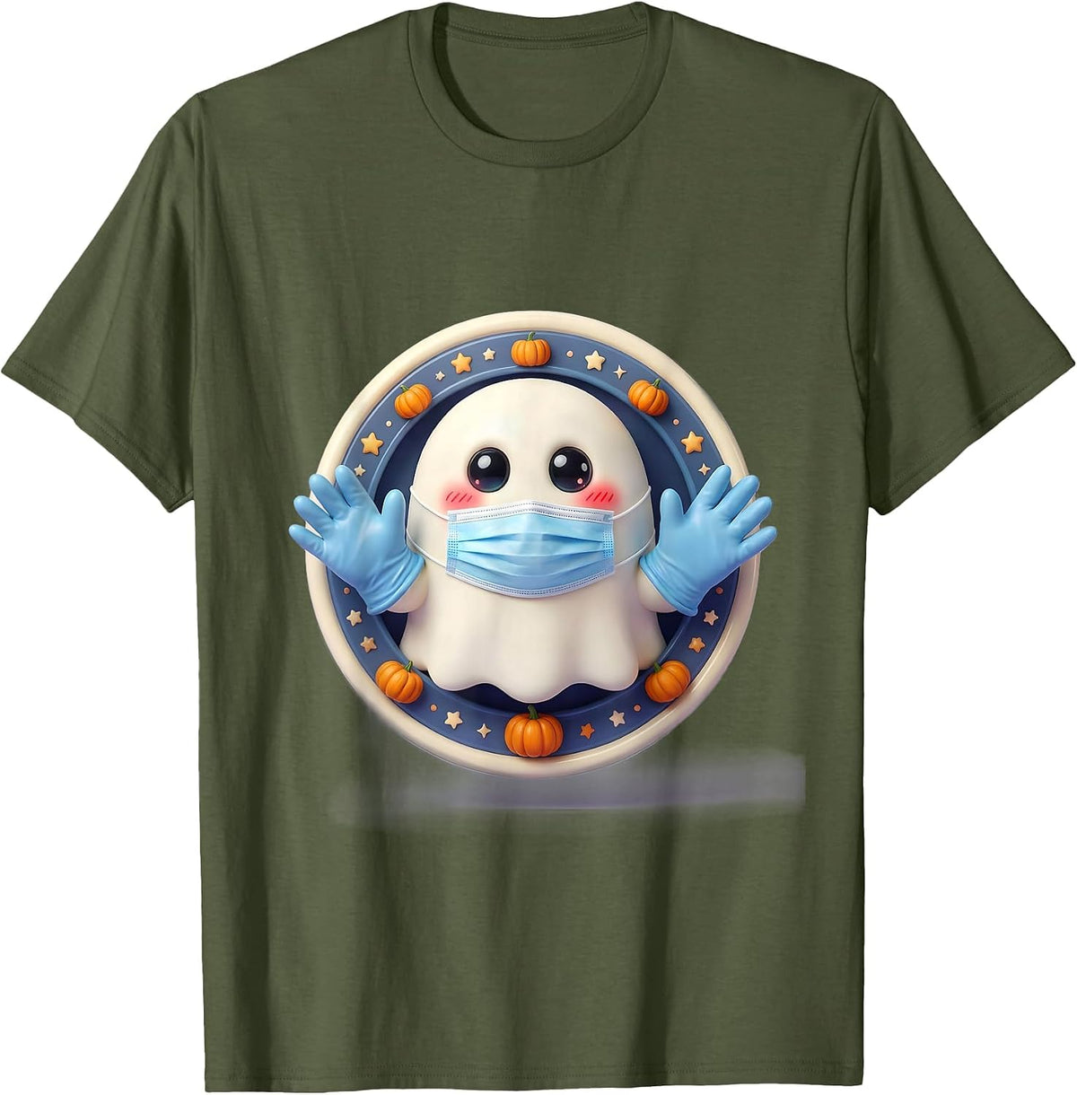 Men's Halloween Ghost Surgeon Underscrub Design T-Shirt - Olive Green