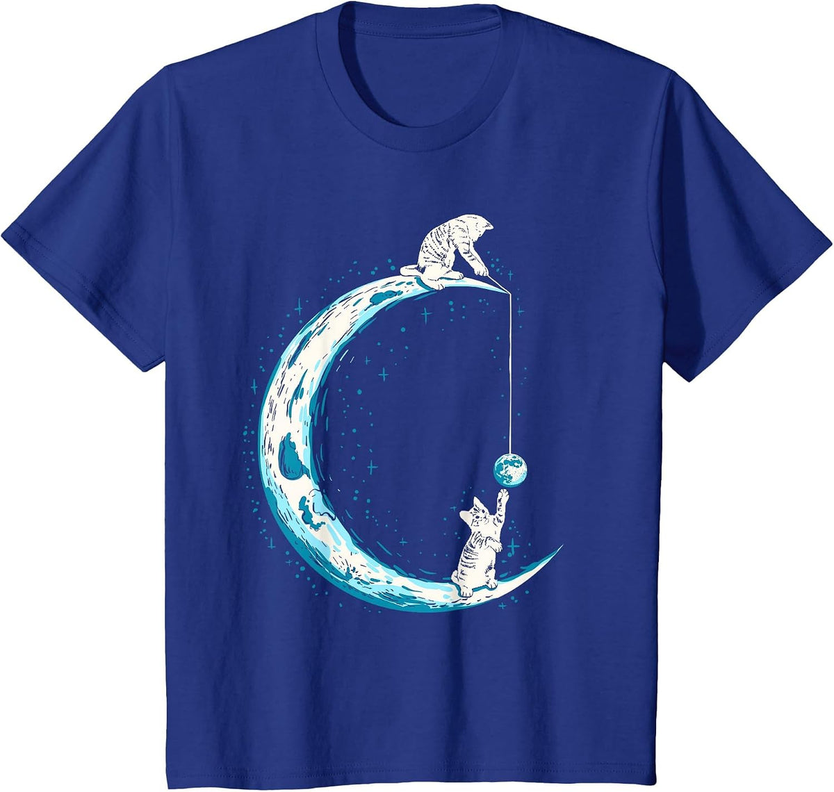 Cats Playing in Space Word Moon Kitten Cat Lover T-Shirt - Royal Blue