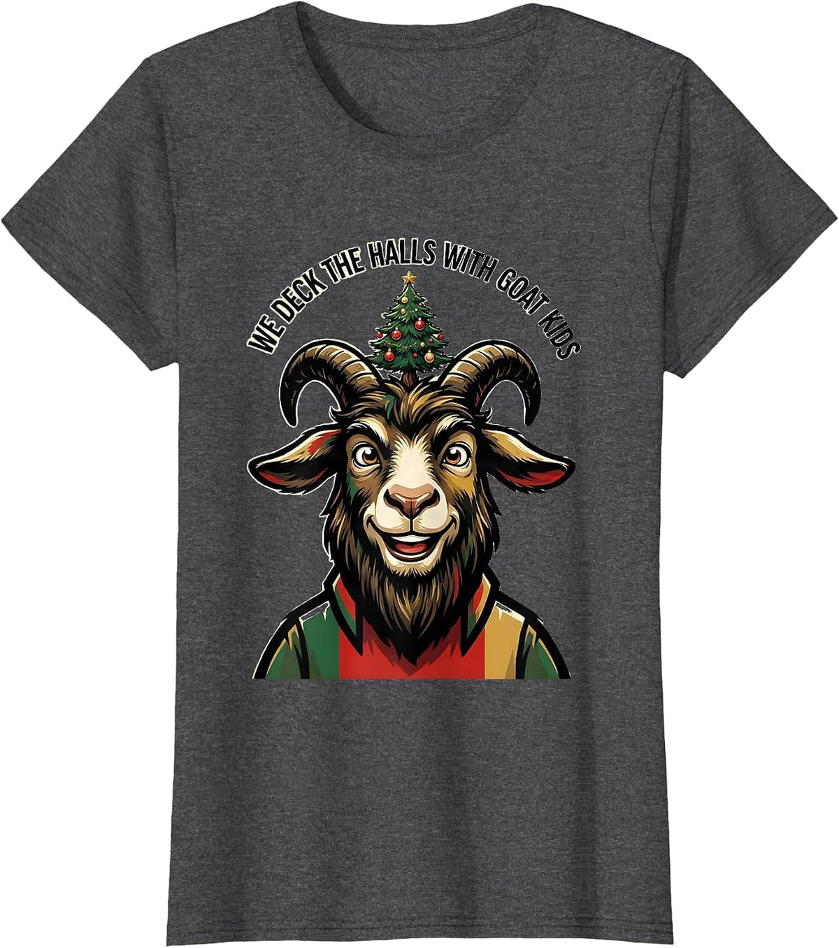 Women's We Deck the Halls With Goat Kids Funny Goat Lover Christmas T-Shirt - Dark Heather Grey
