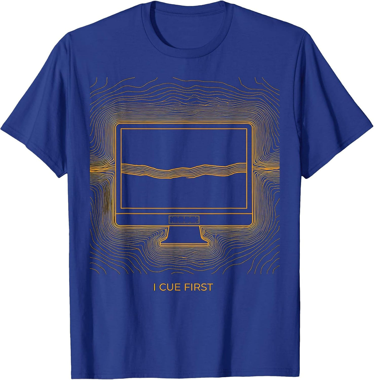 I Cue First Topographic 911 Dispatcher Thin Yellow Line T-Shirt - Royal Blue