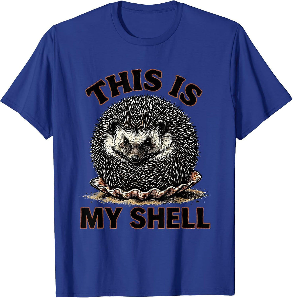 Men's This Is My Shell Linocut Funny Hedgehog Lover Quirky Humor T-Shirt - Royal Blue