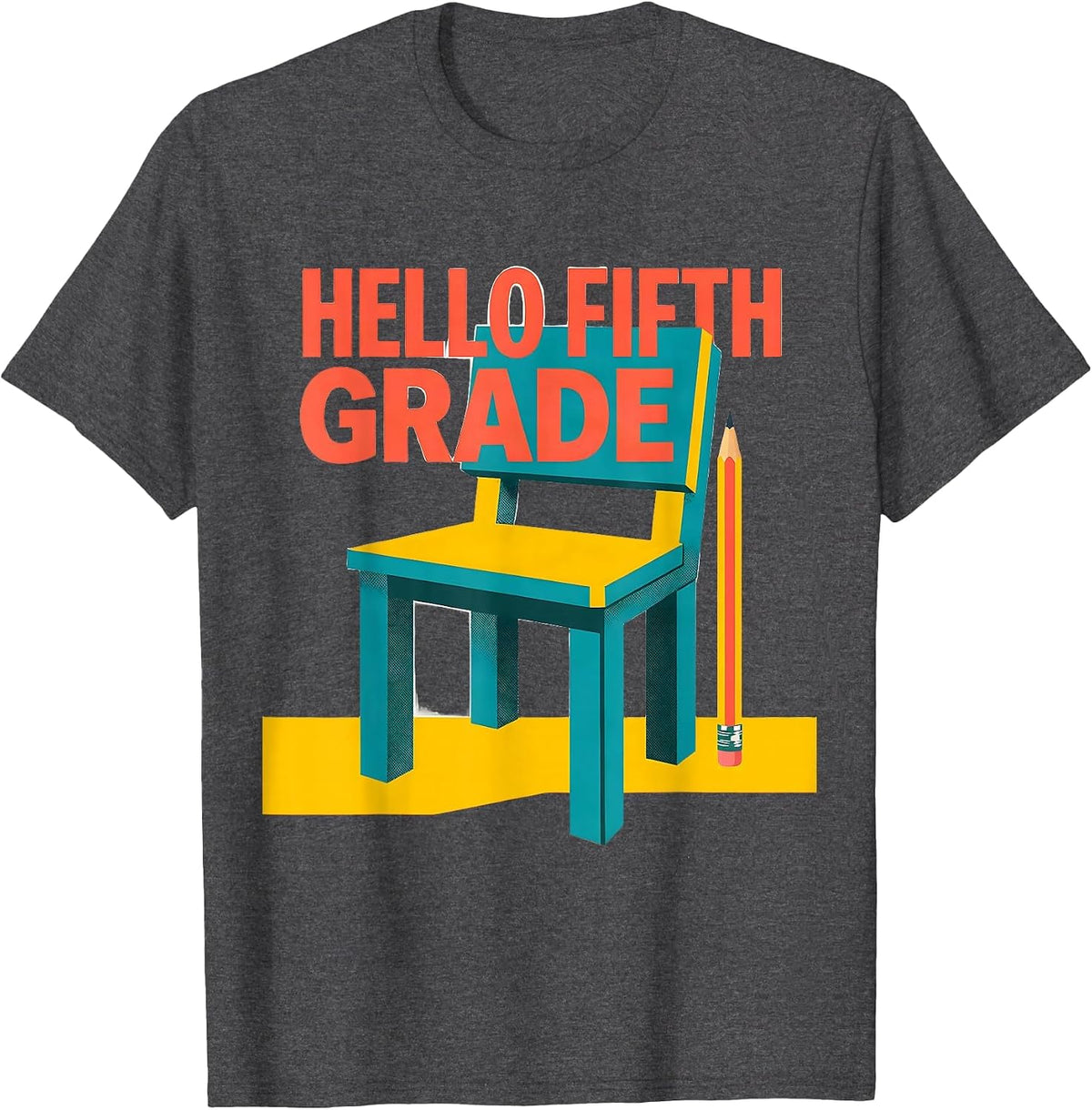 Hello Fifth Grade Geometric Back To School Teacher Student T-Shirt - Dark Heather Grey