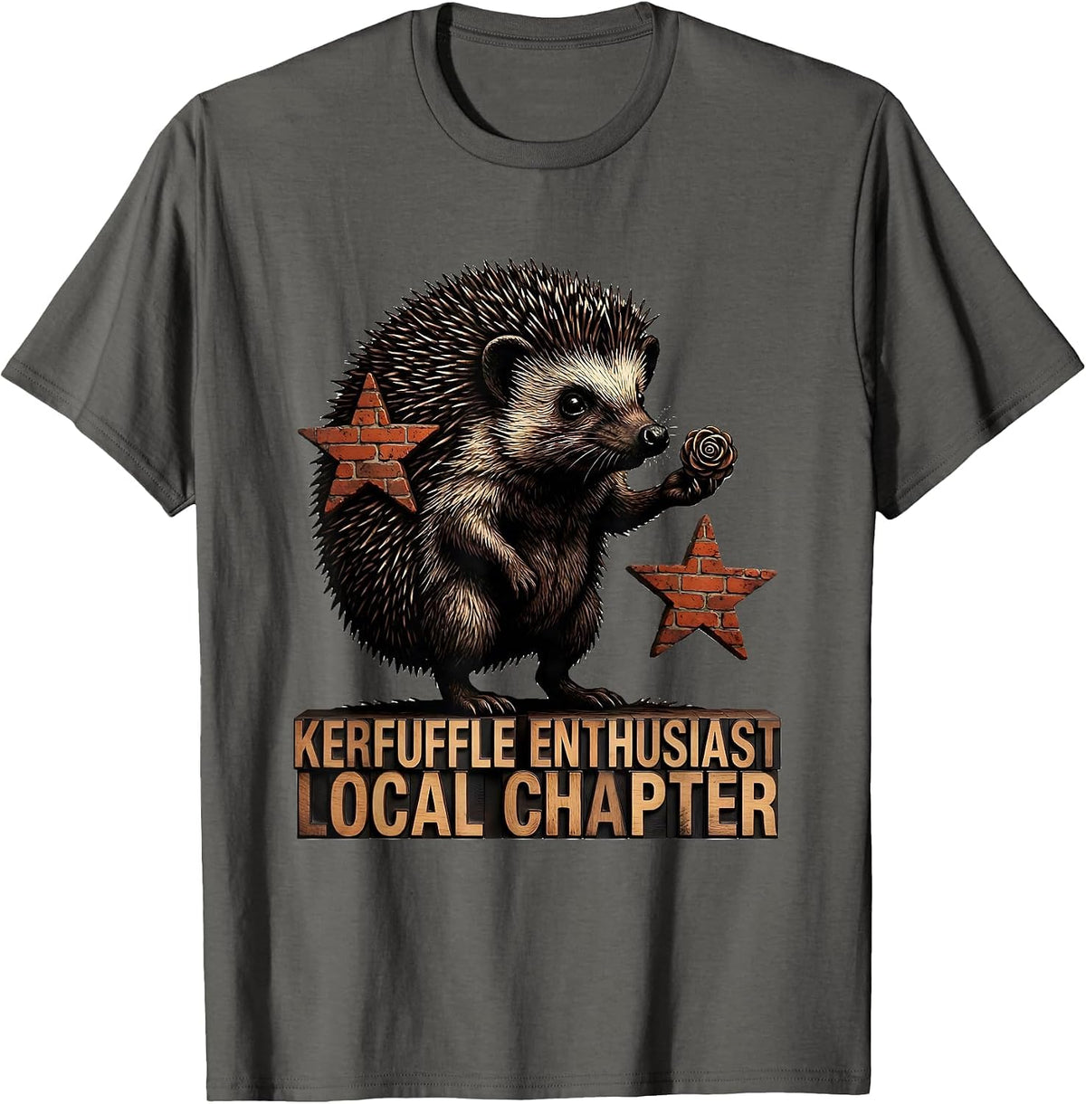 Men's Kerfuffle Enthusiast Local Chapter Whimsical Hedgehog Meme T-Shirt - Asphalt Grey