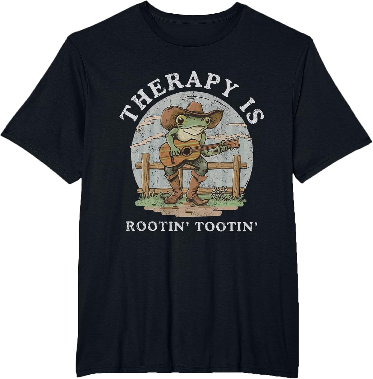 Therapy is Rooting Tooting Vintage Western Behavior Therapy T-Shirt - Black