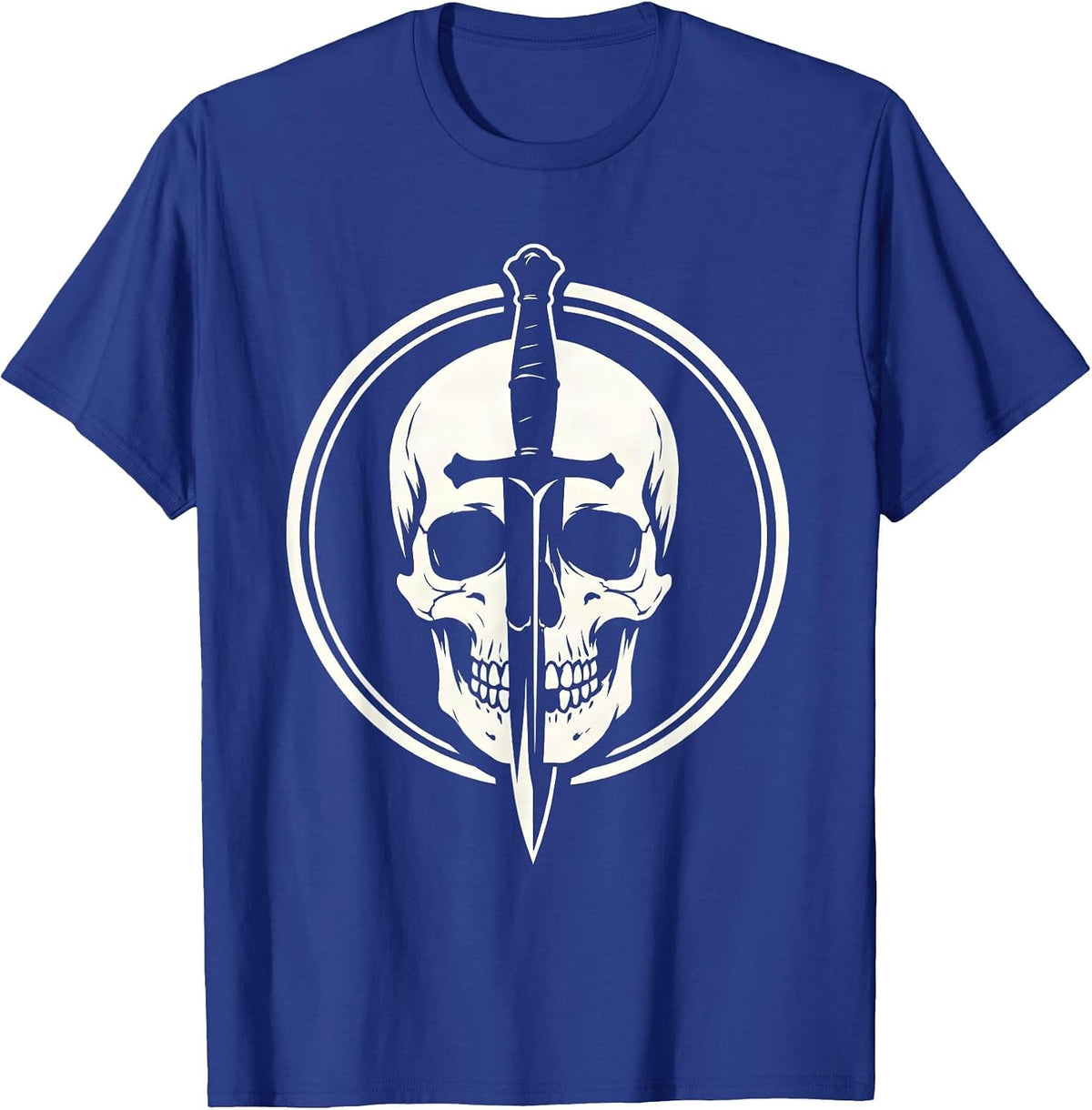 Skull Pierced by Dagger Graphic Design T-Shirt - Royal Blue