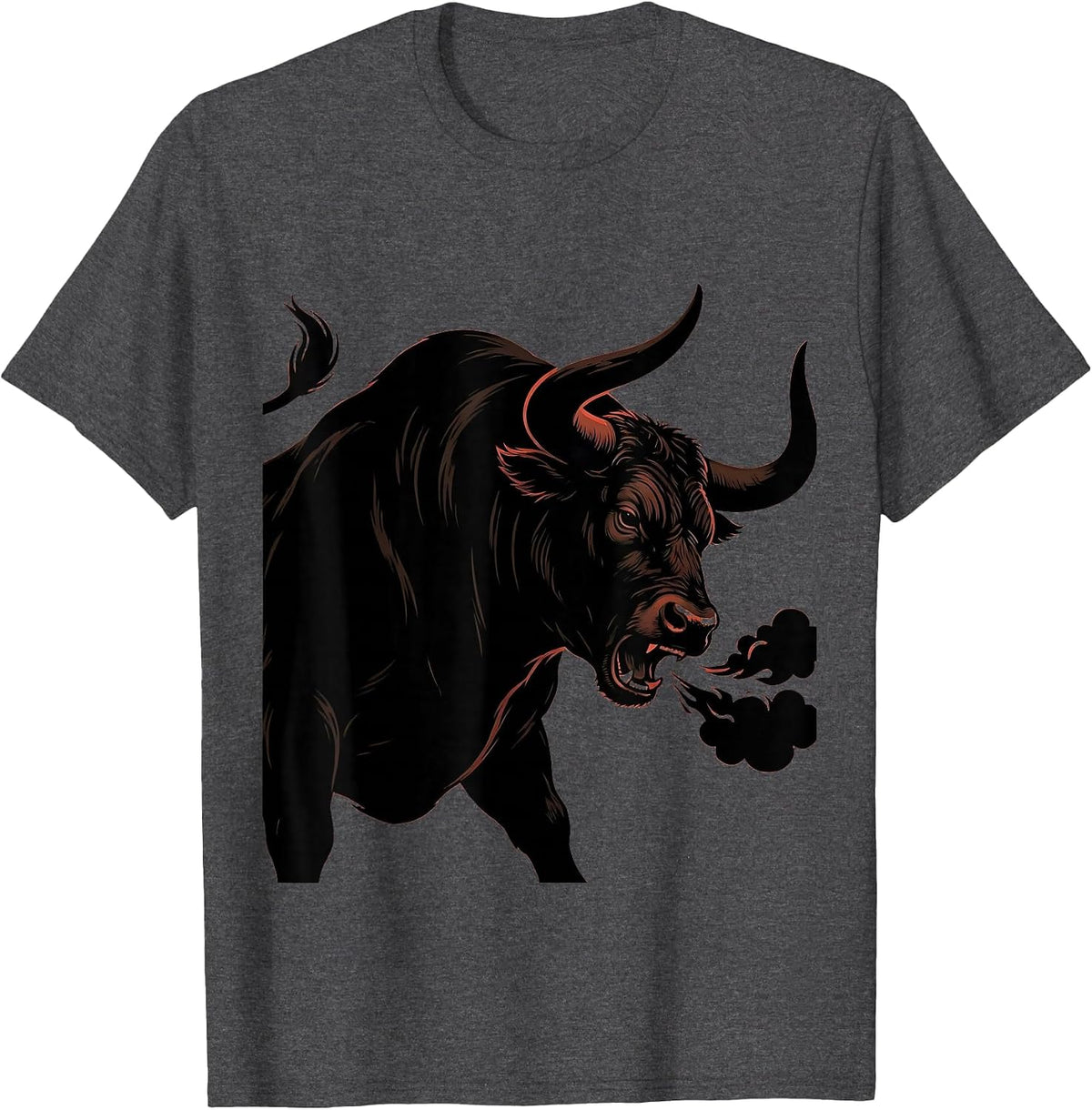 Men's Fierce Rodeo Bull Snorting Flared Nostrils Design T-Shirt - Dark Heather Grey
