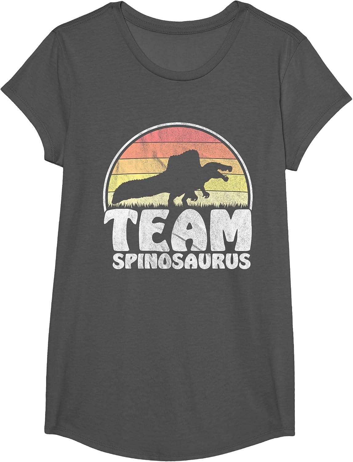 Team Spinosaurus - Retro Dinosaur Lovers Distressed T-Shirt - Girls Asphalt Grey