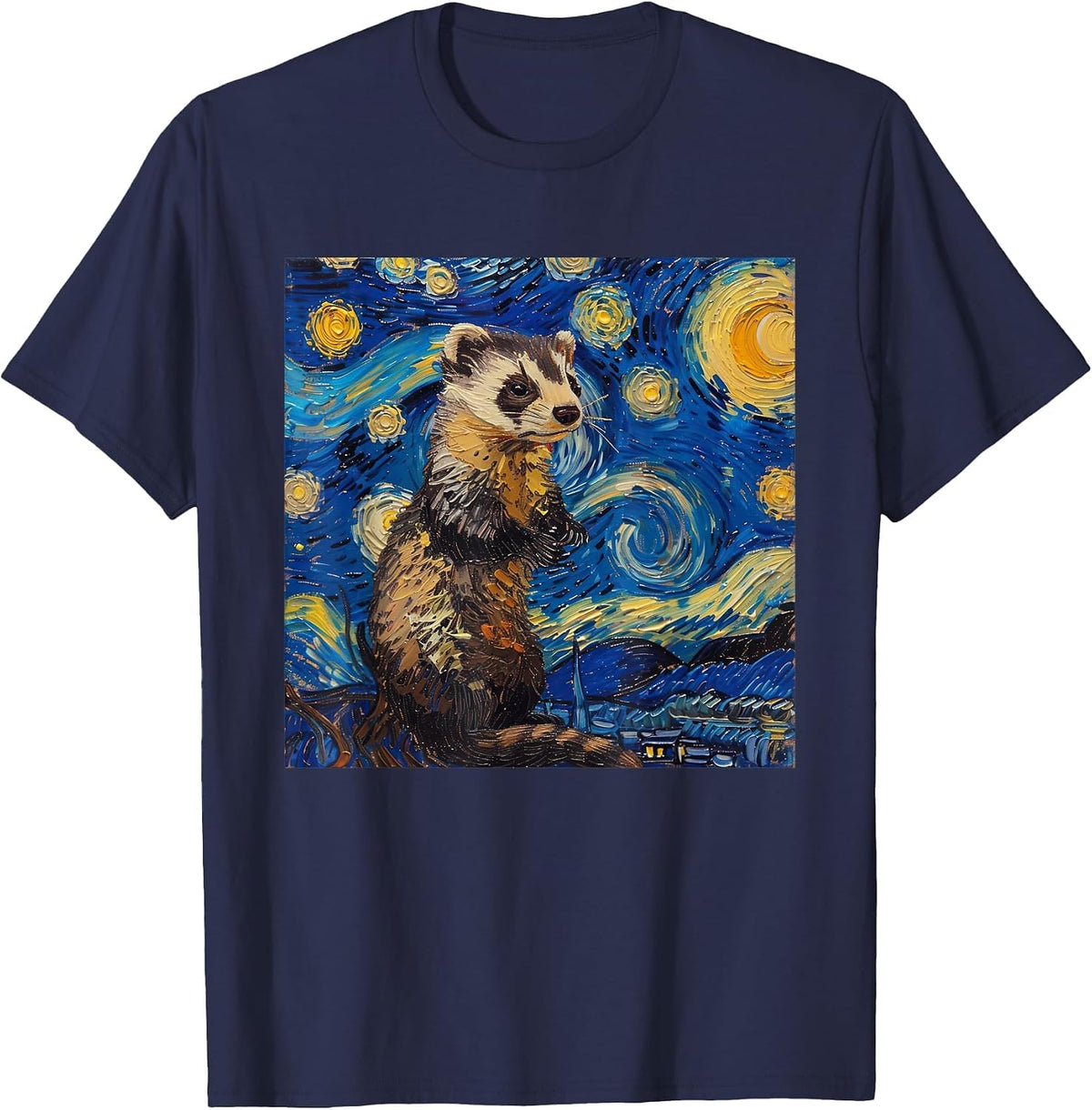 Ferret Van Gogh Starry Night T-Shirt - Navy Blue