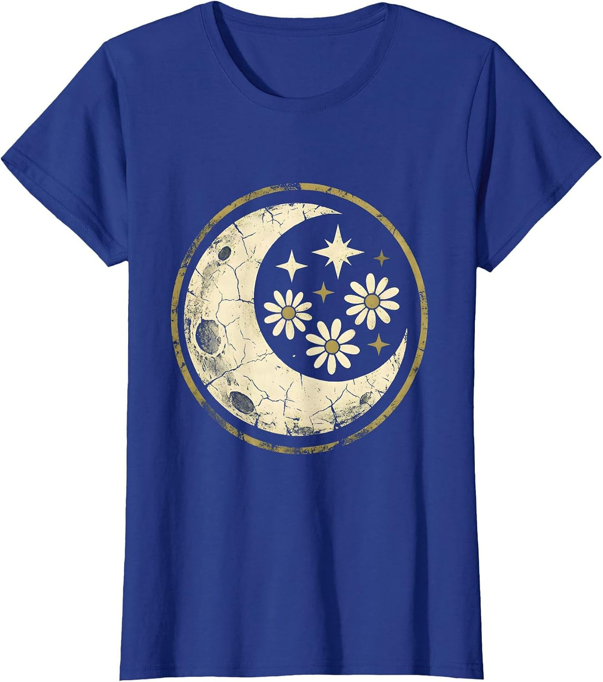 Women's Telescope Moon Gazing Celestial Night Sky Design T-Shirt - Royal Blue