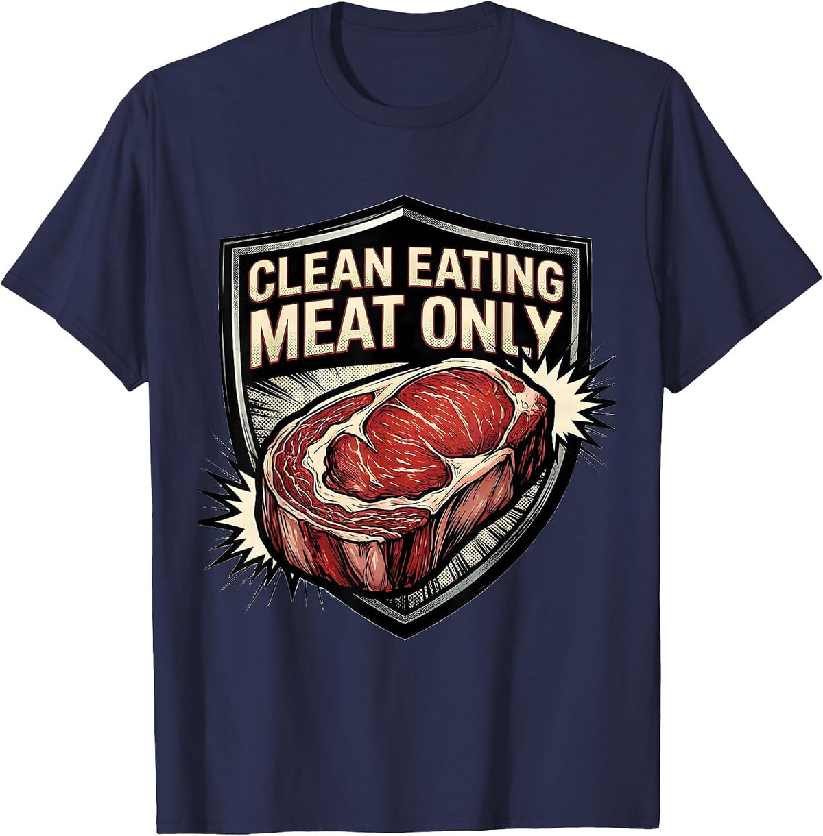Clean Eating Meat Only Comic Book Carnivore Diet Humor T-Shirt - Navy Blue
