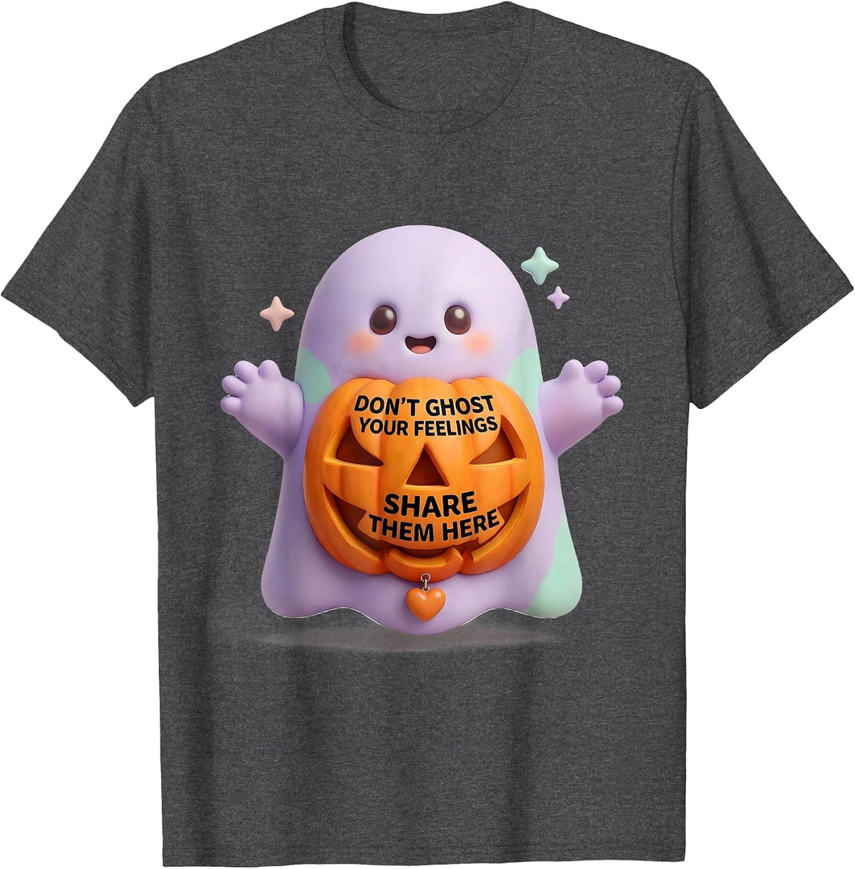Don't Ghost Your Feelings Share Them Here Cute Kawaii T-Shirt - Dark Heather Grey