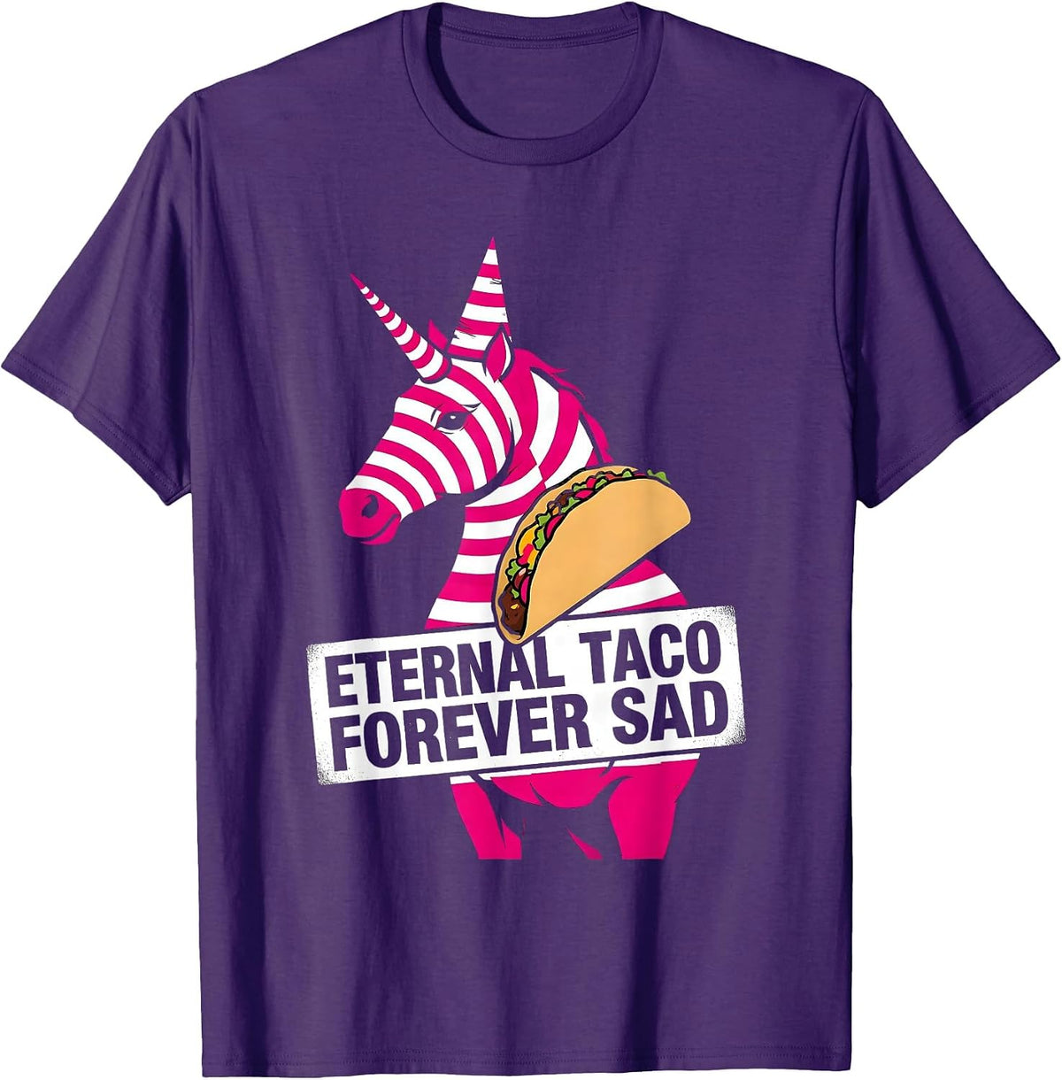 Men's Eternal Taco Forever Sad Unicorn Dunce Cap Design T-Shirt - Purple