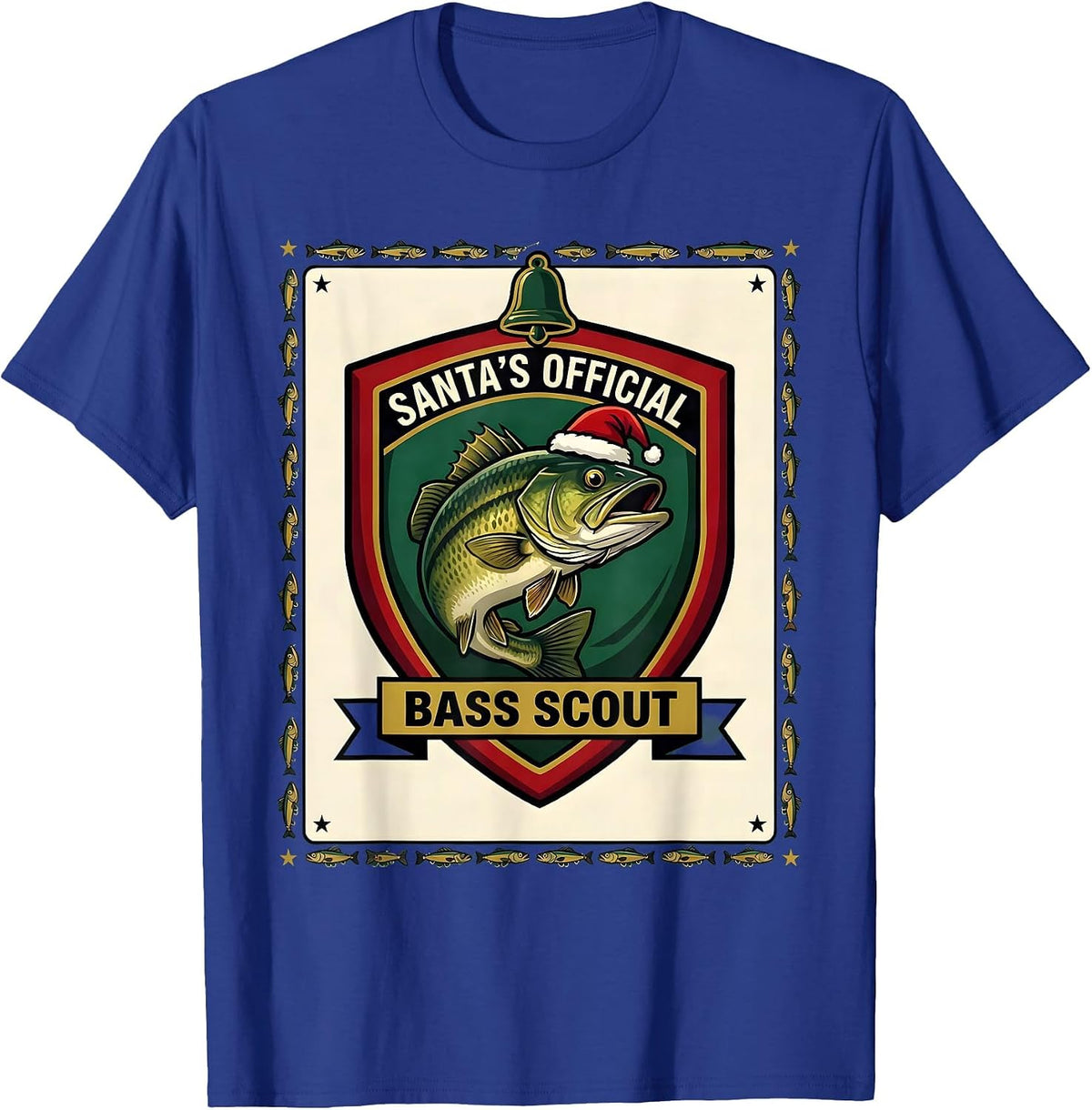 Santa's Official Bass Scout Funny Fishing Christmas Ugly T-Shirt - Royal Blue