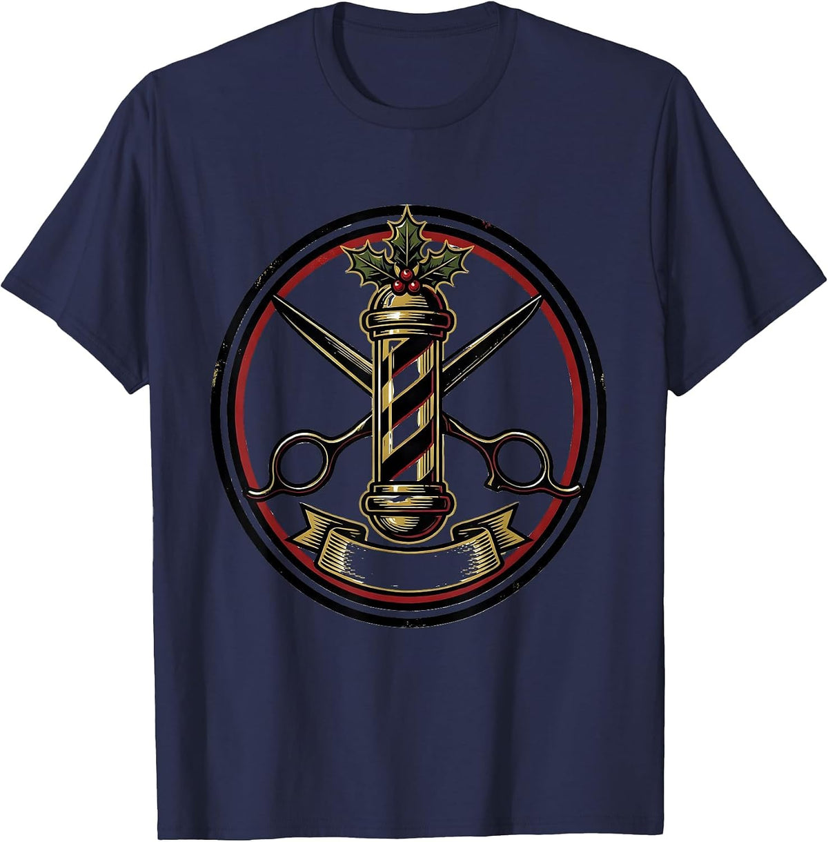 Men's Barber Pole Emblem Vintage Humor Gift for Barbers T-Shirt - Navy Blue