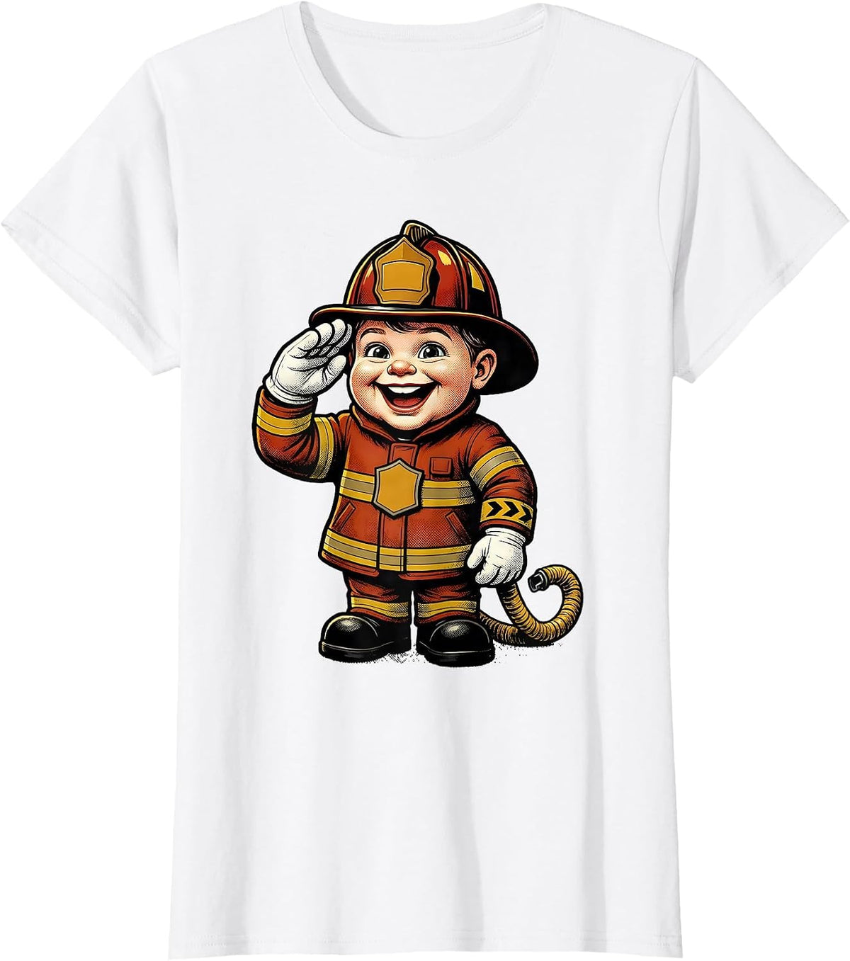 Women's Toddler Firefighter Mascot Retro Cartoon Kids Birthday T-Shirt - White