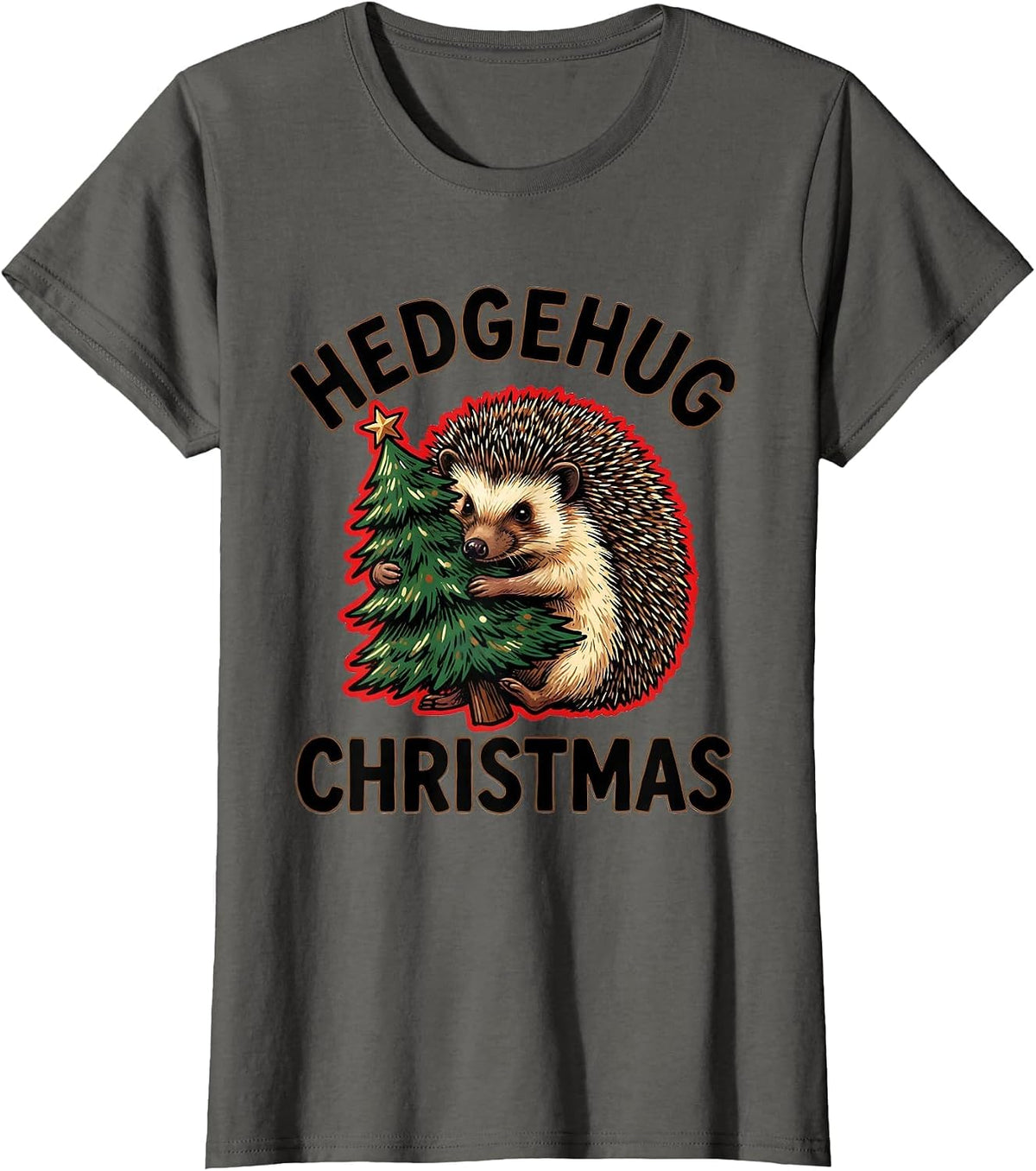 Women's Hedgehug Christmas Cute Hedgehog Lover Funny Family Holiday T-Shirt - Asphalt Grey