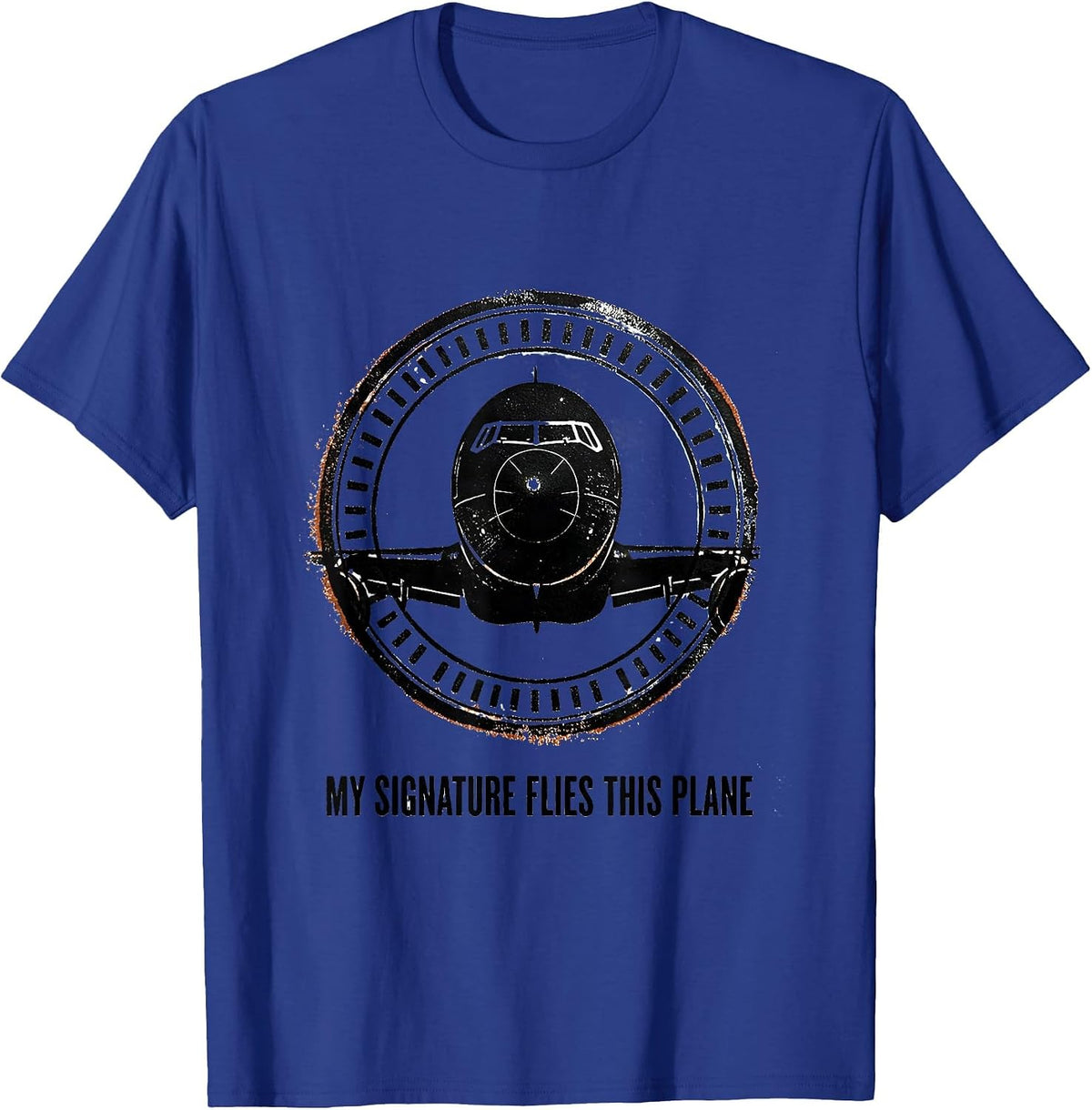 Men's My Signature Flies This Plane Rubber Stamp Aviation Worker T-Shirt - Royal Blue
