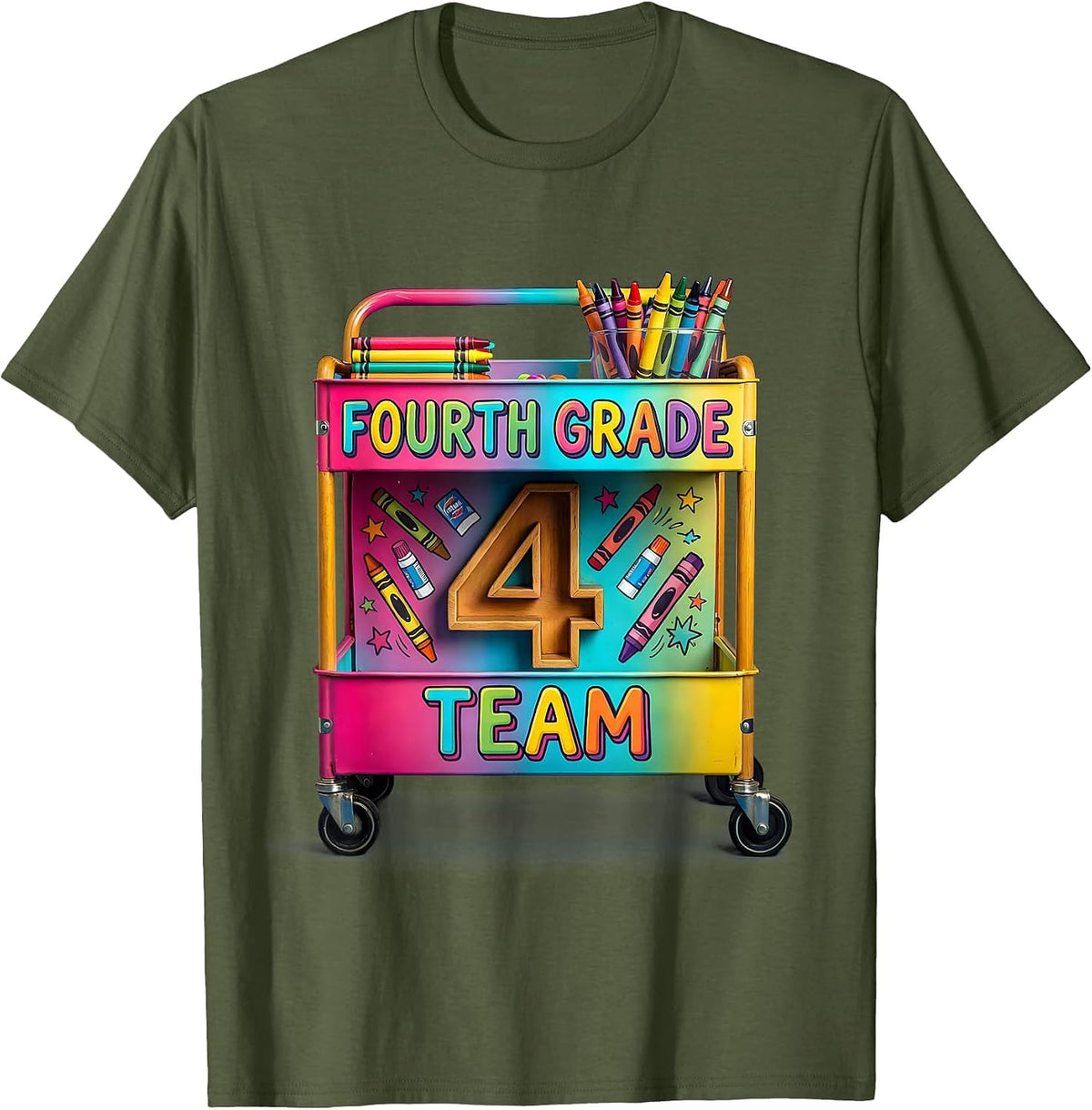 Fourth Grade Team Colorful Teacher Back to School T-Shirt - Olive Green