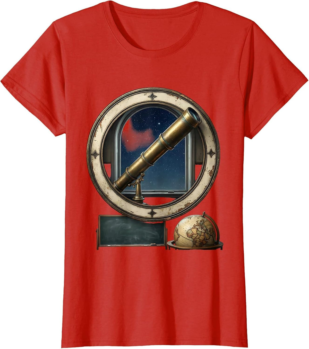 Teacher Astronomer Telescope Classroom Stars Design T-Shirt - Red