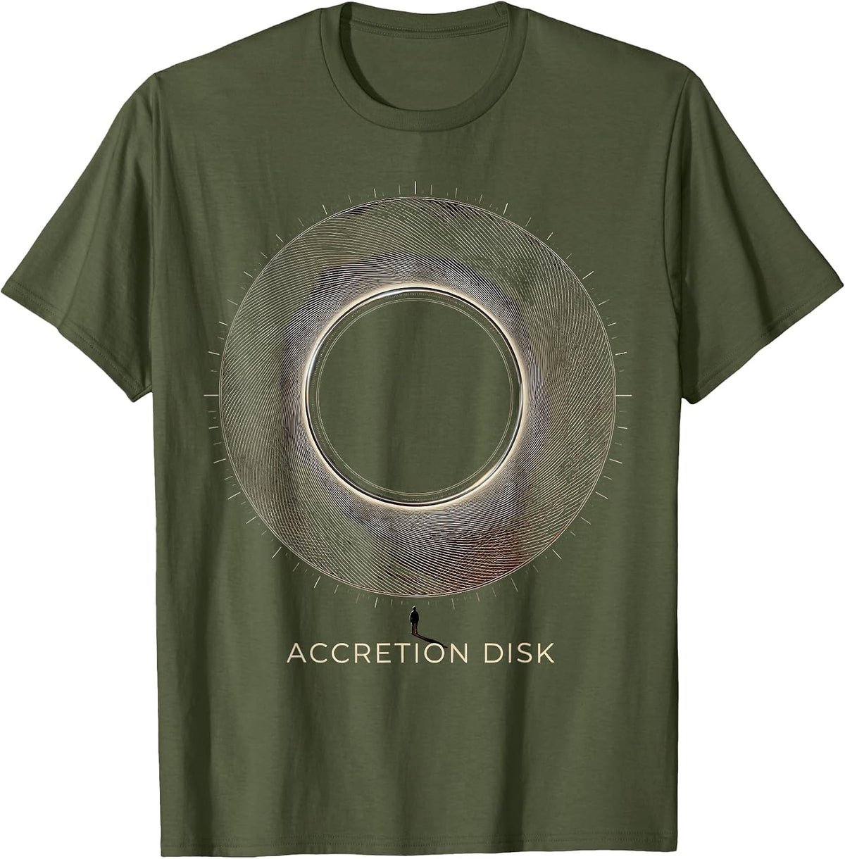 Accretion Disk Crosshatch Etching Astrophysics Physics T-Shirt - Olive Green