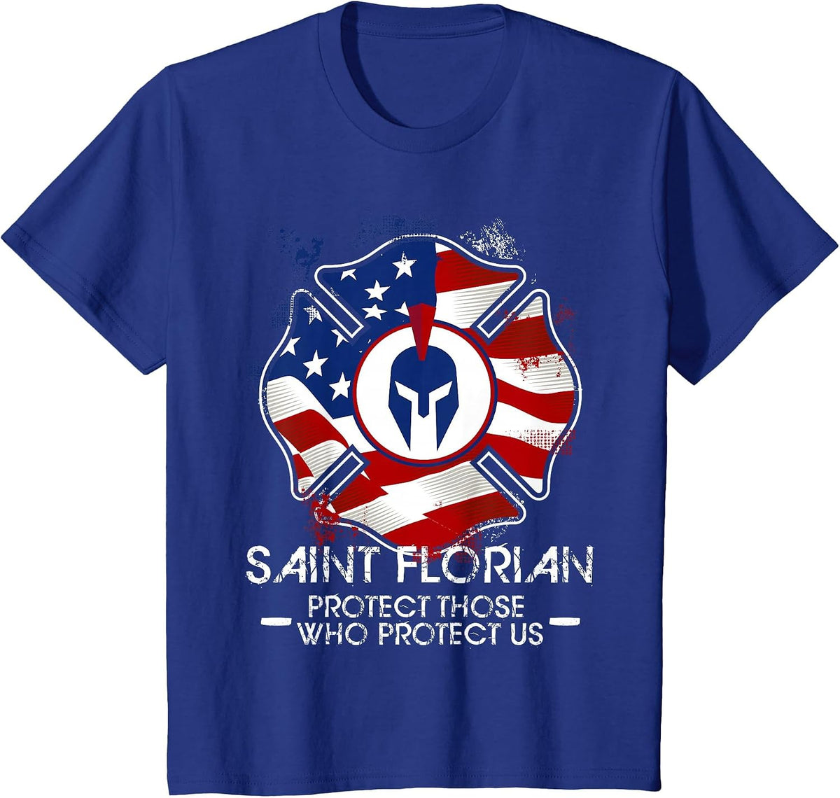 St Florian Patron Saint of Firefighters USA Catholic T-Shirt - Royal Blue