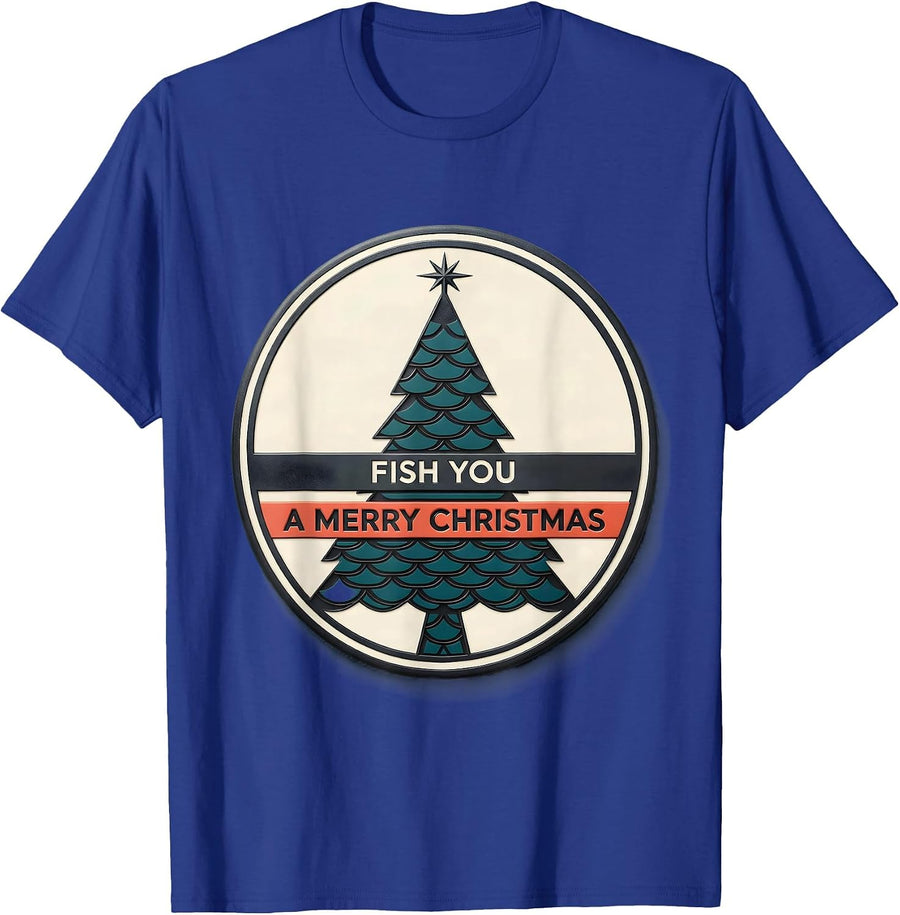 Fish You A Merry Christmas Midcentury Modern Funny Fishing T-Shirt - Royal Blue