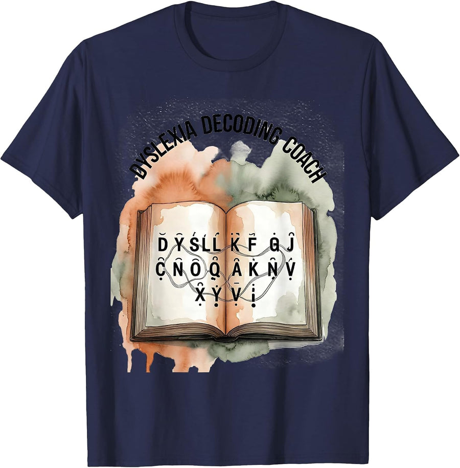 Dyslexia Decoding Coach Watercolor Dyslexia Teacher T-Shirt - Navy Blue