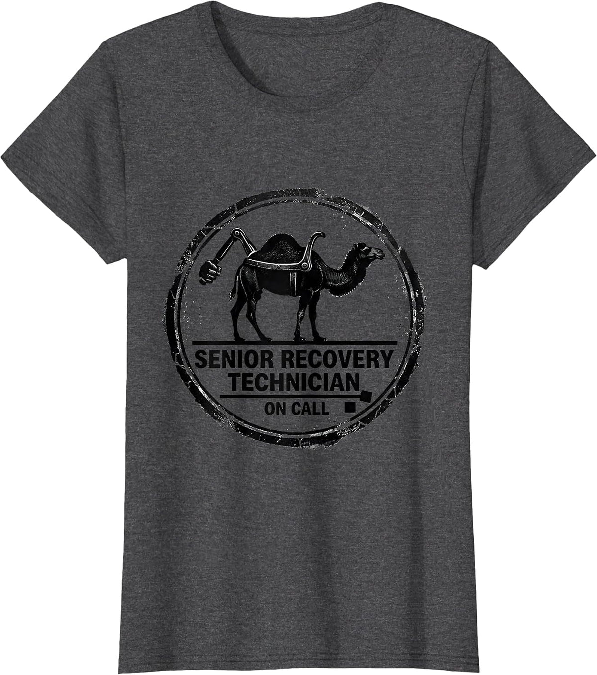 Women's Senior Recovery Technician On Call Raunchy Tow Truck Humor T-Shirt - Dark Heather Grey