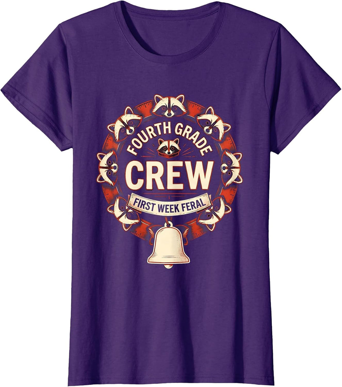 Women's Fourth Grade Crew First Week Feral Funny Raccoon Teacher T-Shirt - Purple