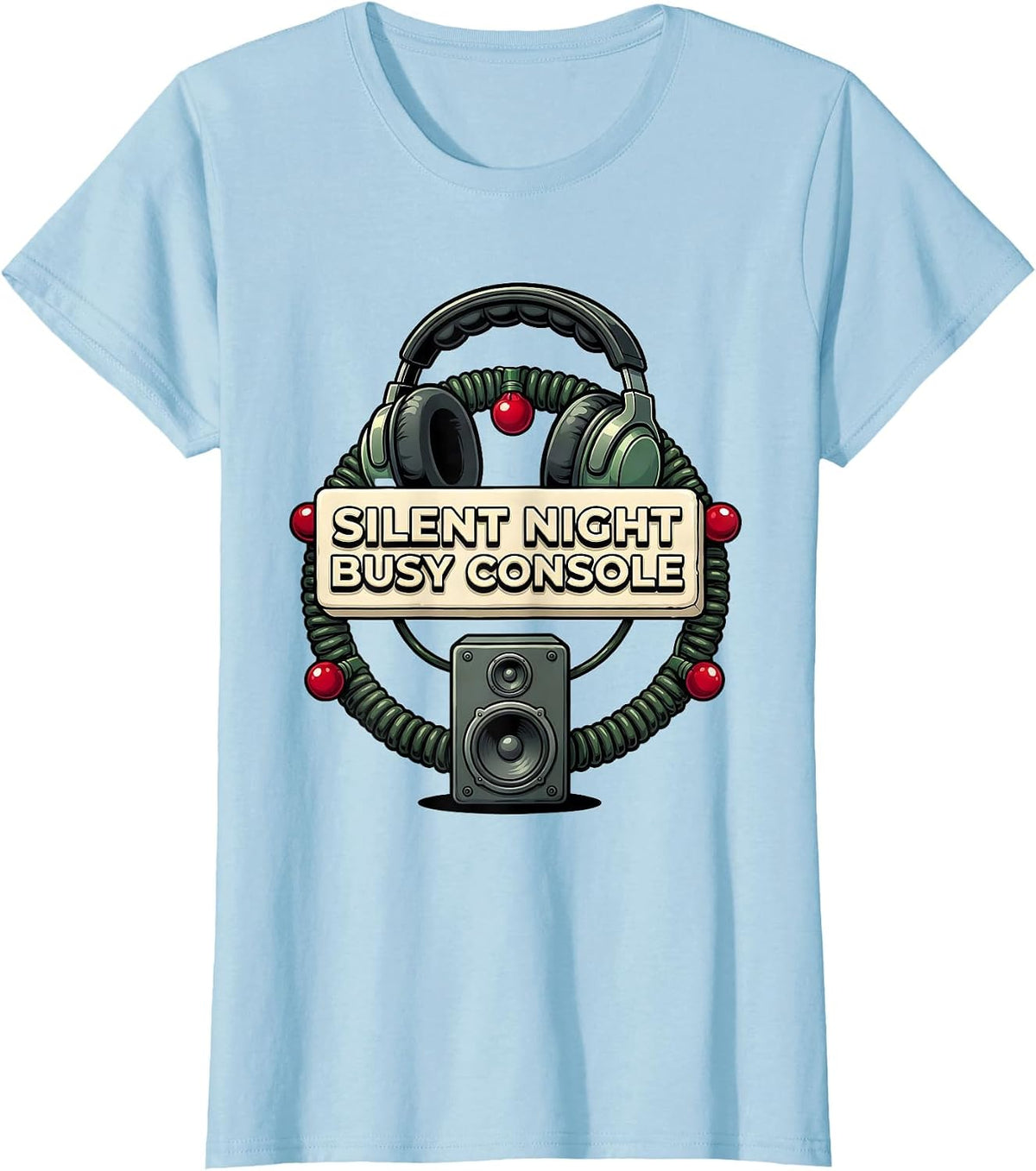 Silent Night, Busy Console Funny 911 Dispatcher Christmas T-Shirt - Baby Blue