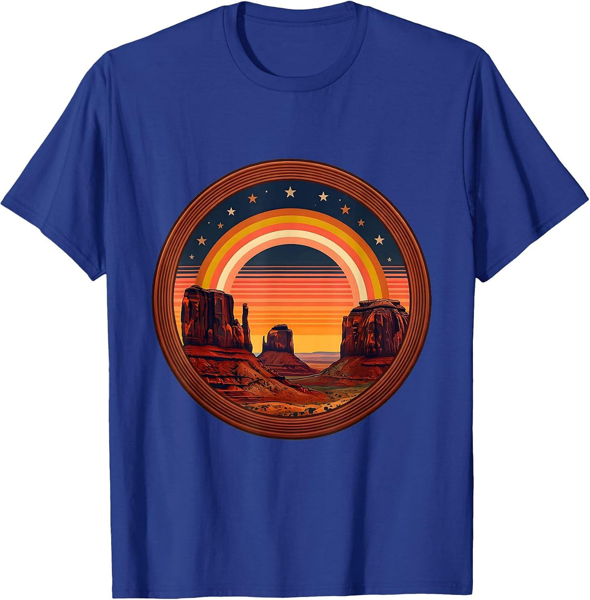 Colorado Red Rock Canyon Starry Night Illustration T-Shirt - Royal Blue