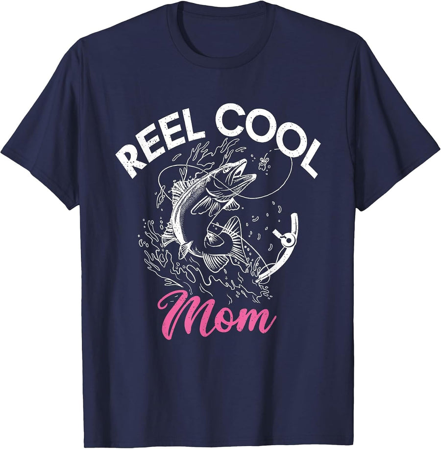 Reel Cool Mom Angling Hunting Fishing T-Shirt - Navy Blue