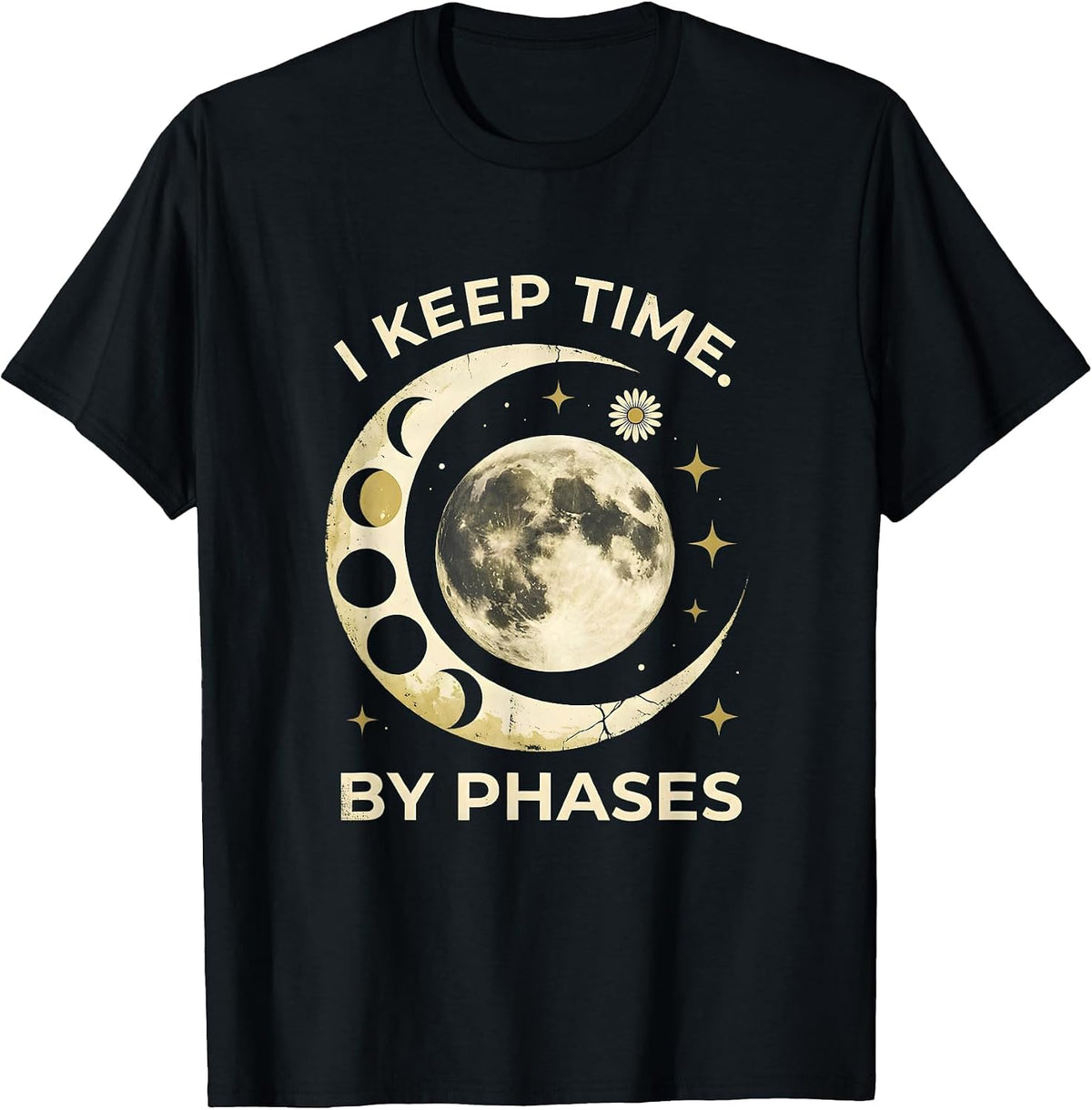 Men's I Keep Time By Phases Boho Celestial Moon Phase Astronomy T-Shirt - Black