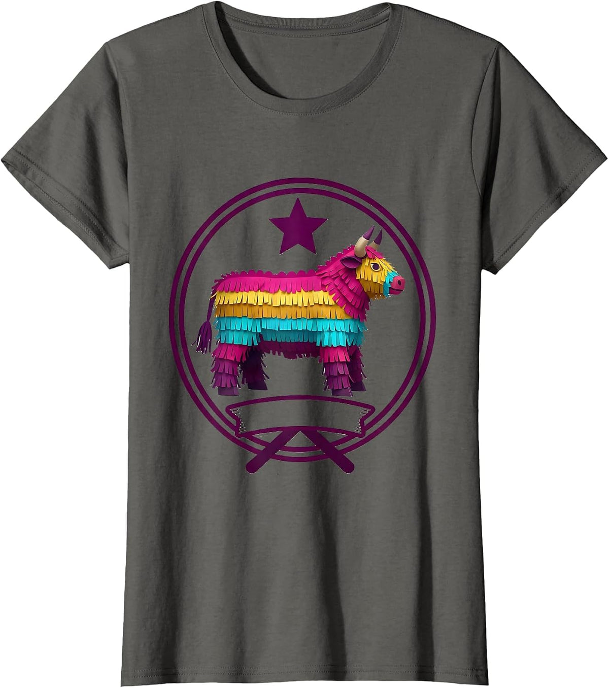 Women's Bull Piñata Festival Paper-Craft Cinco De Mayo Party Costume T-Shirt - Asphalt Grey