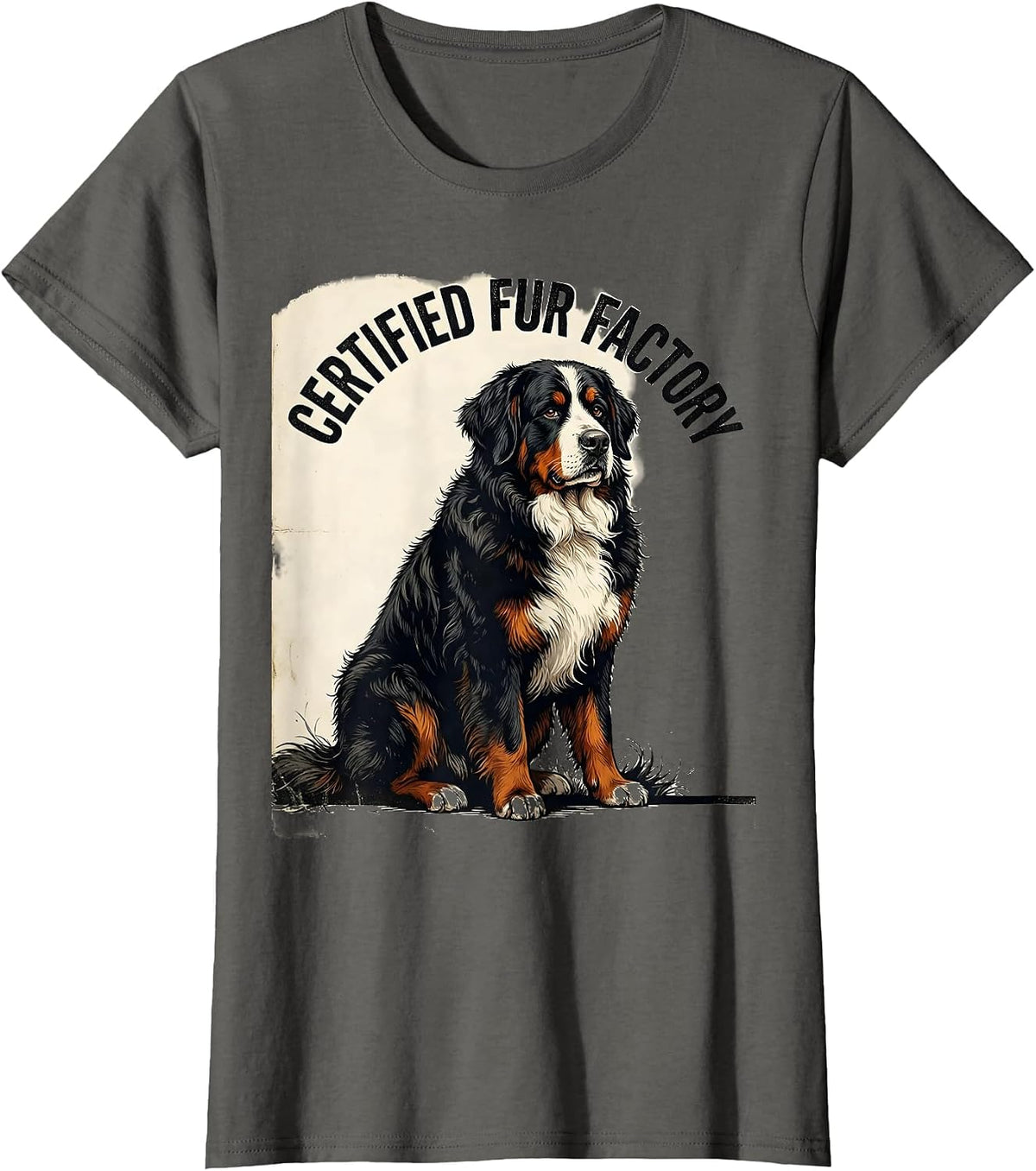Women's Certified Fur Factory Vintage Bernese Mountain Dog Lover T-Shirt - Asphalt Grey