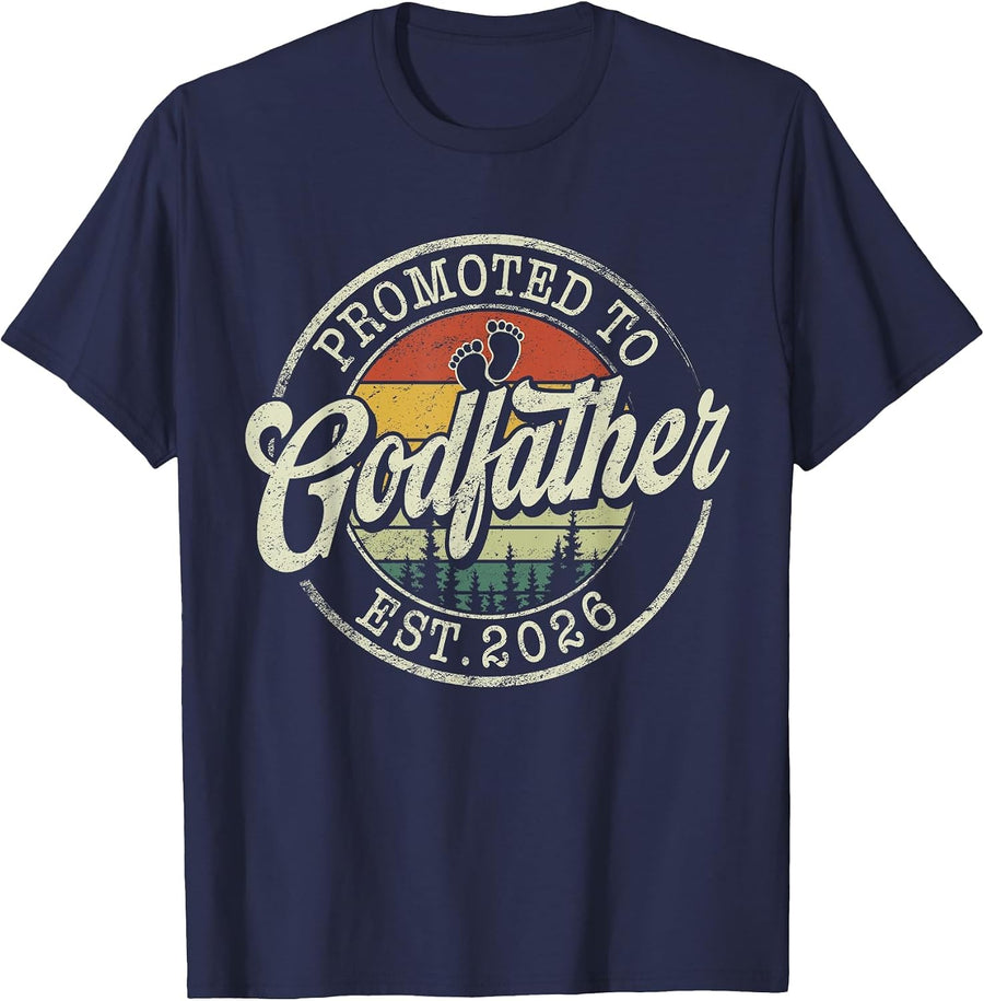 Promoted to Godfather Est 2026 Pregnancy Announcement T-Shirt - Navy Blue