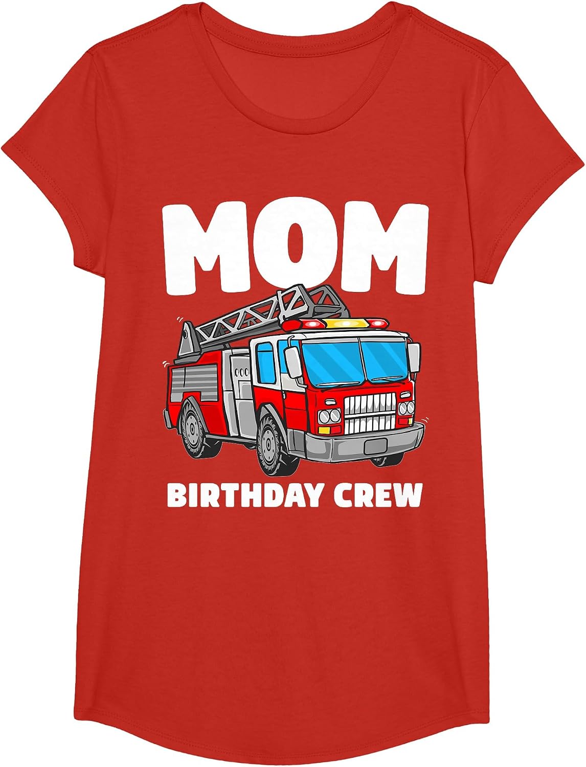 Mom Birthday Crew Fire Truck Firefighter T-Shirt - Girls Red