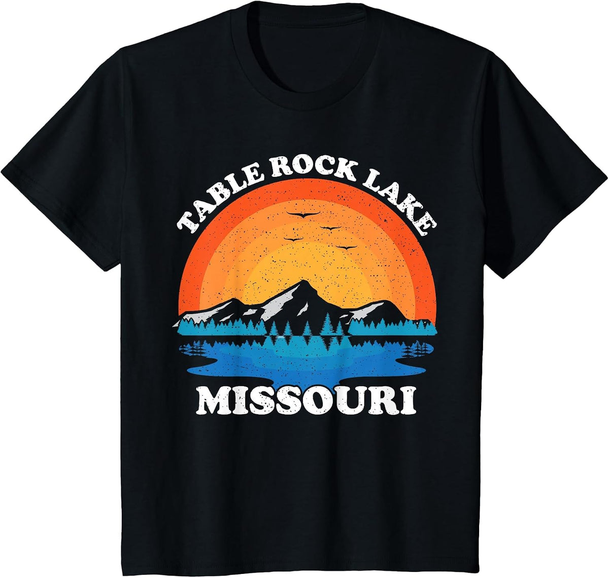 Summer Vacation Retro Sunset Missouri Table Rock Lake T-Shirt - Black