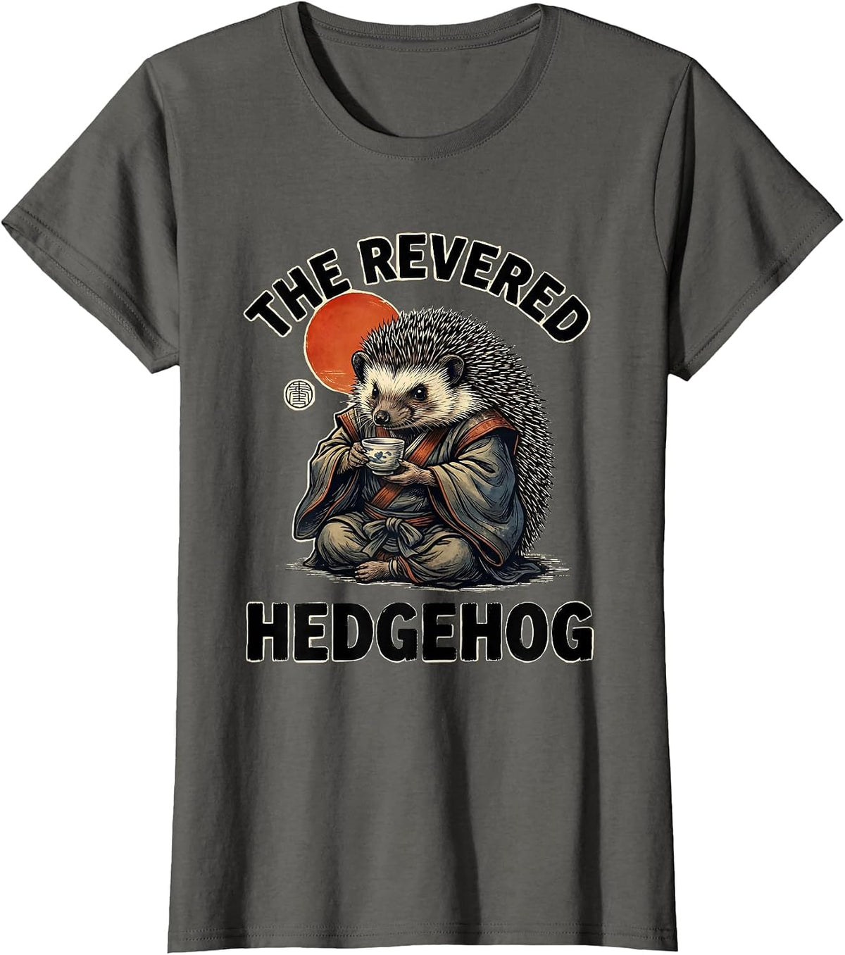 Women's The Revered Hedgehog Funny Japanese Ukiyo-e Anime Art T-Shirt - Asphalt Grey