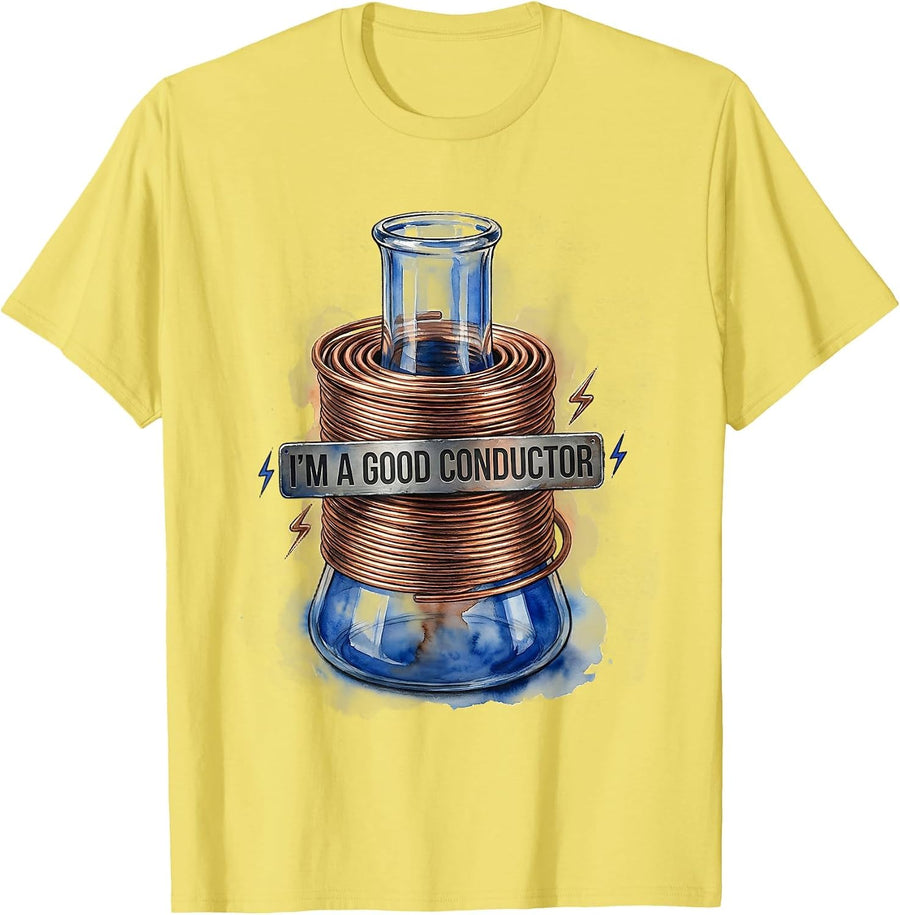 Men's I'm A Good Conductor Funny Chemistry Physics Science Teacher T-Shirt - Lemon Yellow