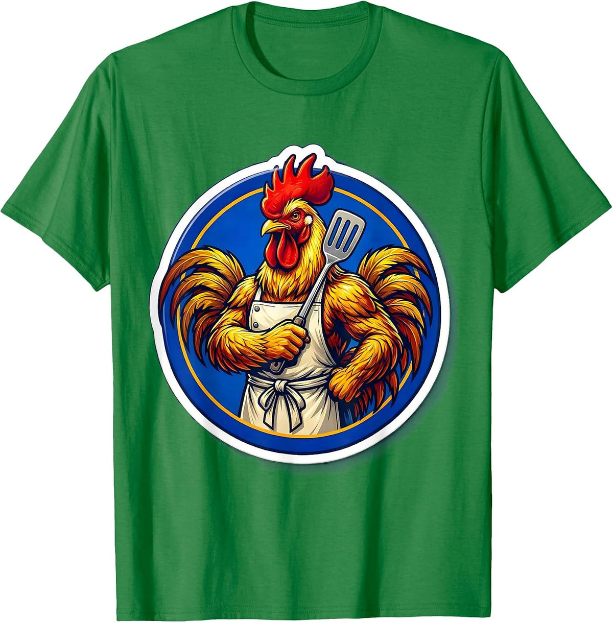 Men's Proud Rooster Chef Wearing Apron Holding Spatula T-Shirt - Kelly Green