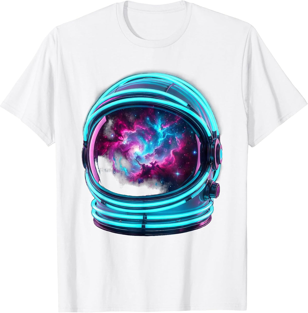 Men's Astronaut Helmet Nebula Reflection Space Art T-Shirt - White