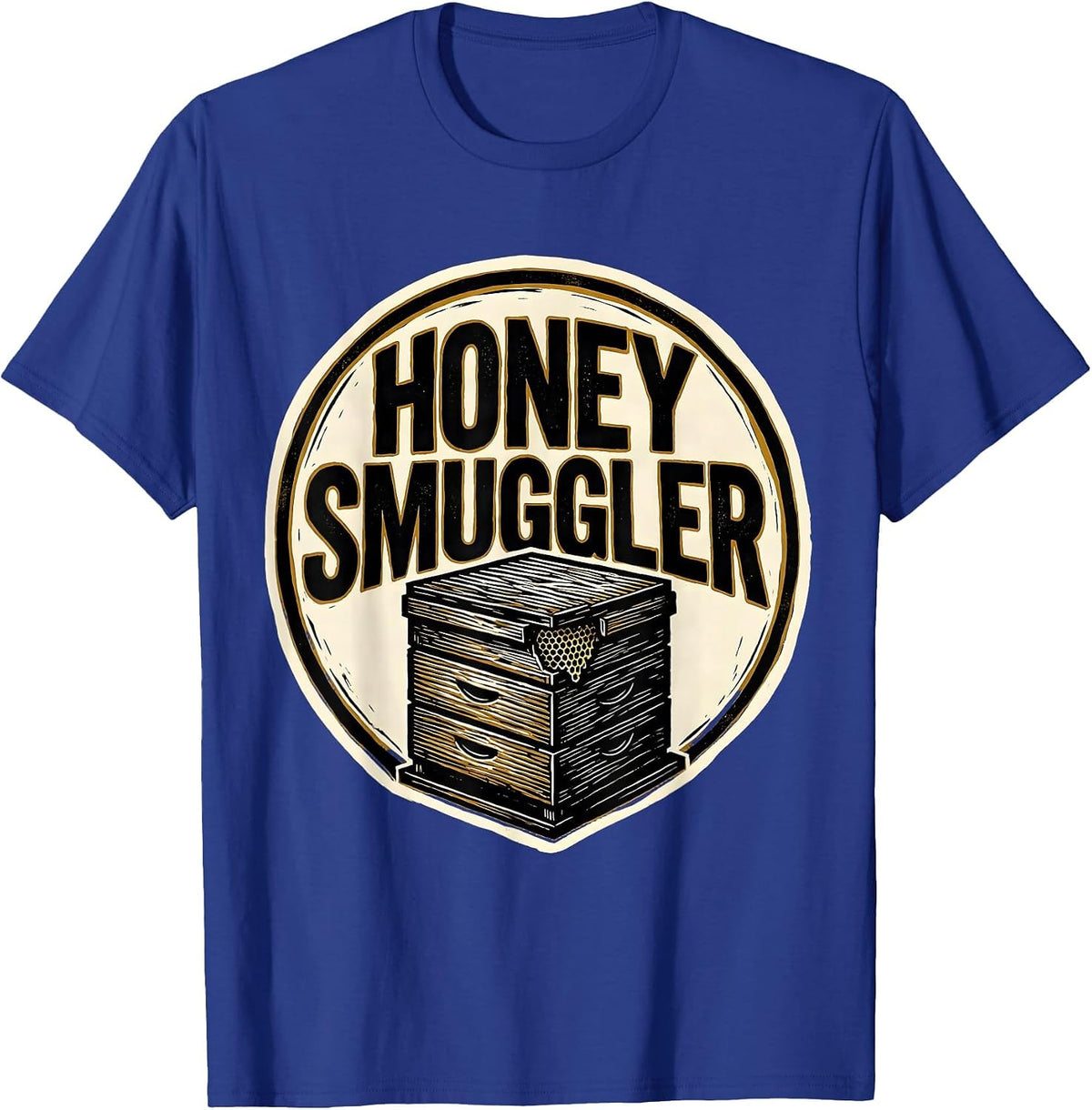 Men's Honey Smuggler Linocut Beekeeper Humor Vintage Craft Pride T-Shirt - Royal Blue