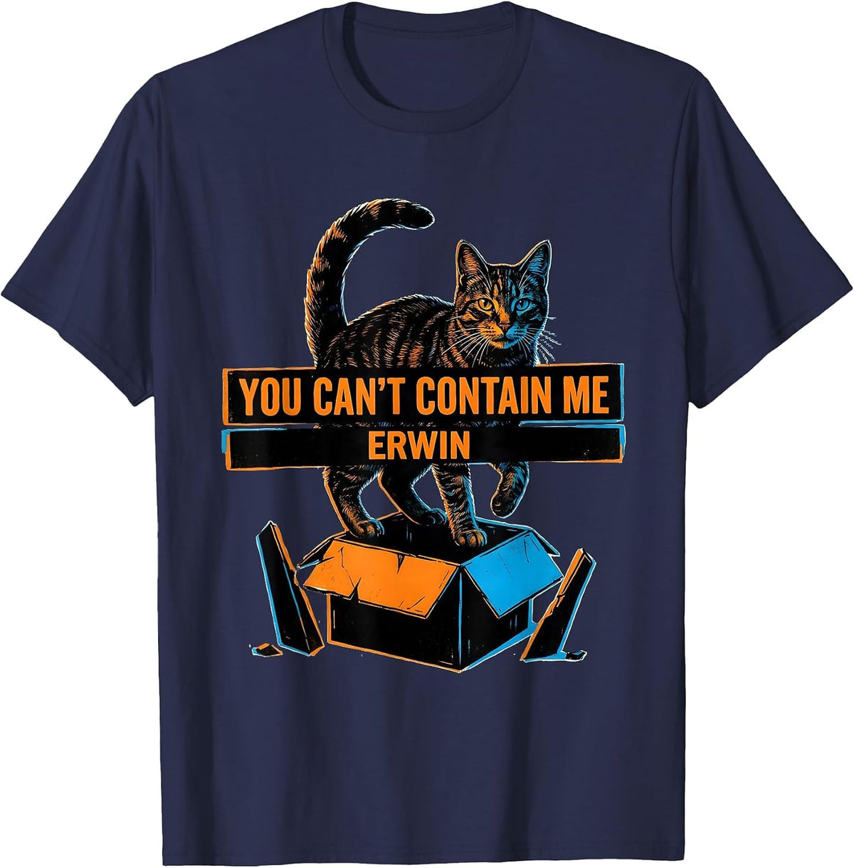 You Can't Contain Me Erwin Funny Quantum Physics Cat Lover T-Shirt - Navy Blue