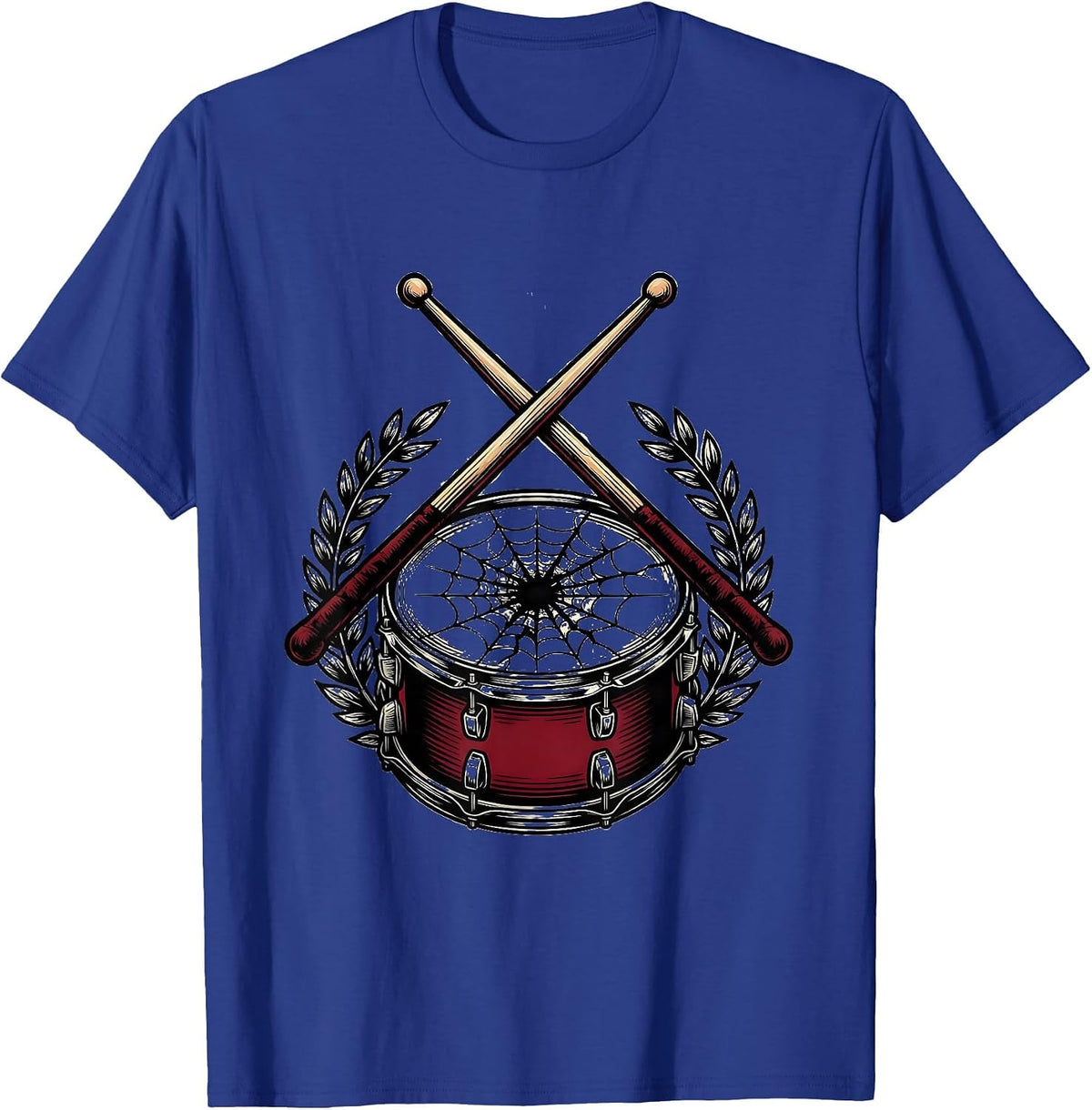 Men's Crossed Drumsticks Cracked Snare Drum Illustration T-Shirt - Royal Blue