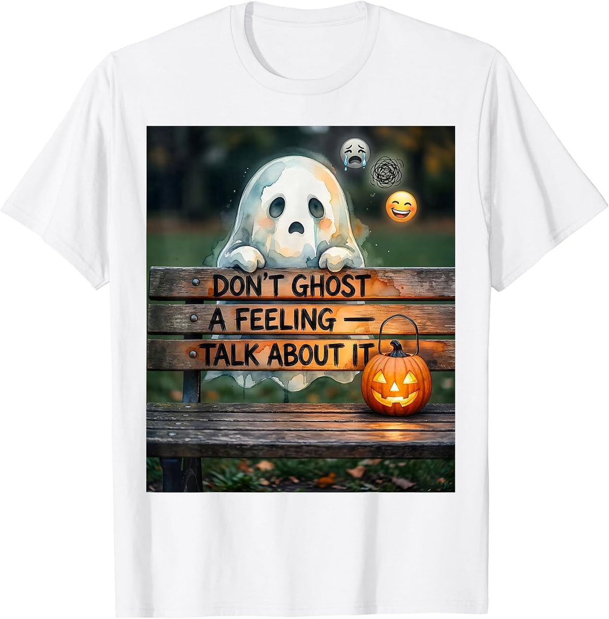 Men's Don't Ghost A Feeling Talk About It Watercolor Halloween T-Shirt - White